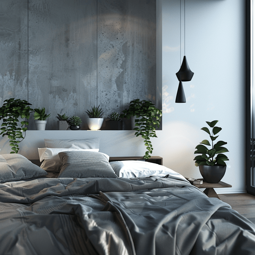 Stylish modern bedroom demonstrating the impact of well-chosen greenery on creating a serene and invigorating environment