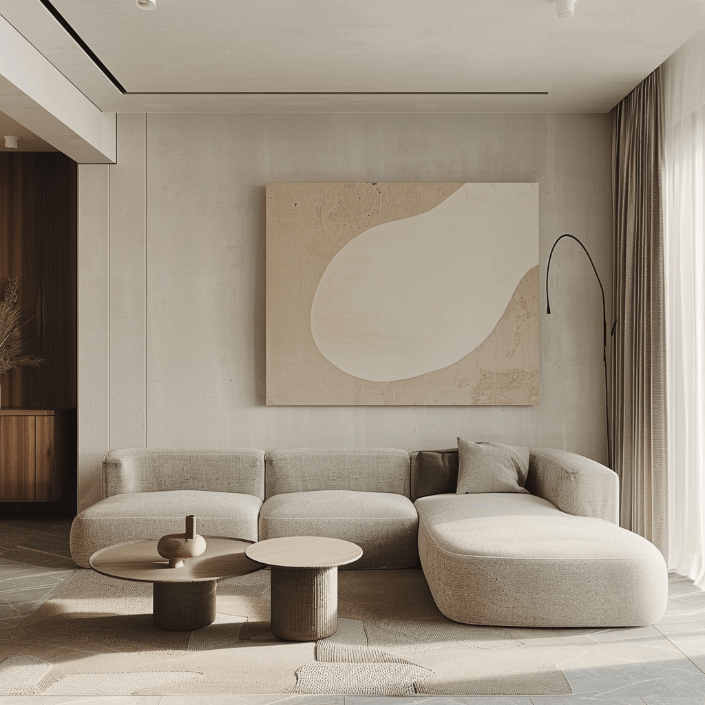 The art of decorative restraint is masterfully applied in this minimalist living room, where each accessory is chosen for its purpose, beauty, or personal significance