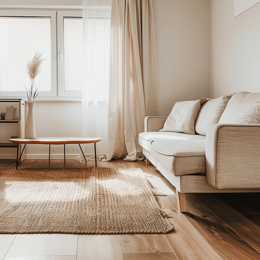 The cultivation of tidy habits, such as putting items back in their designated places after use, helps maintain the clean and uncluttered appearance of this minimalist living room