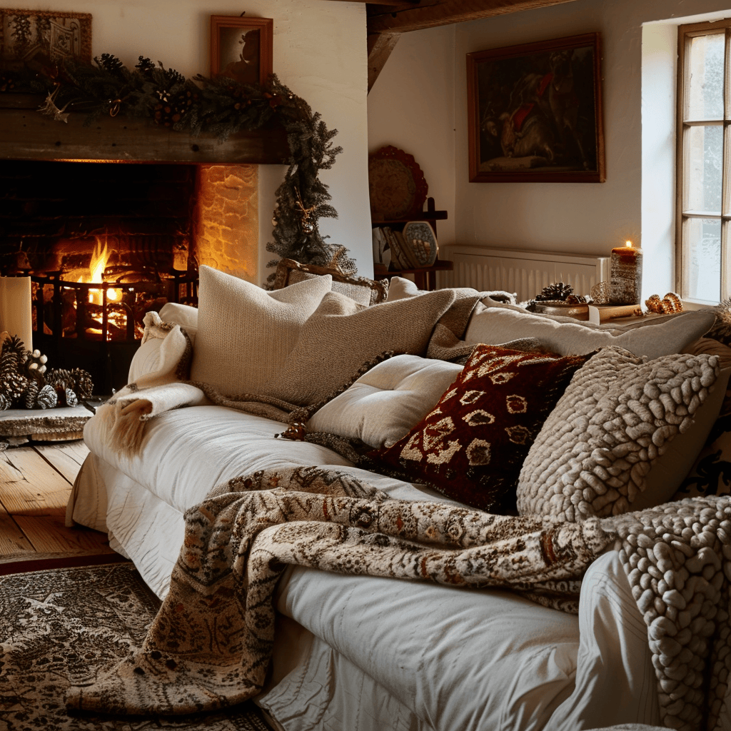 The perfect way to create a cozy retreat from the cold in a Modern English Farmhouse living room