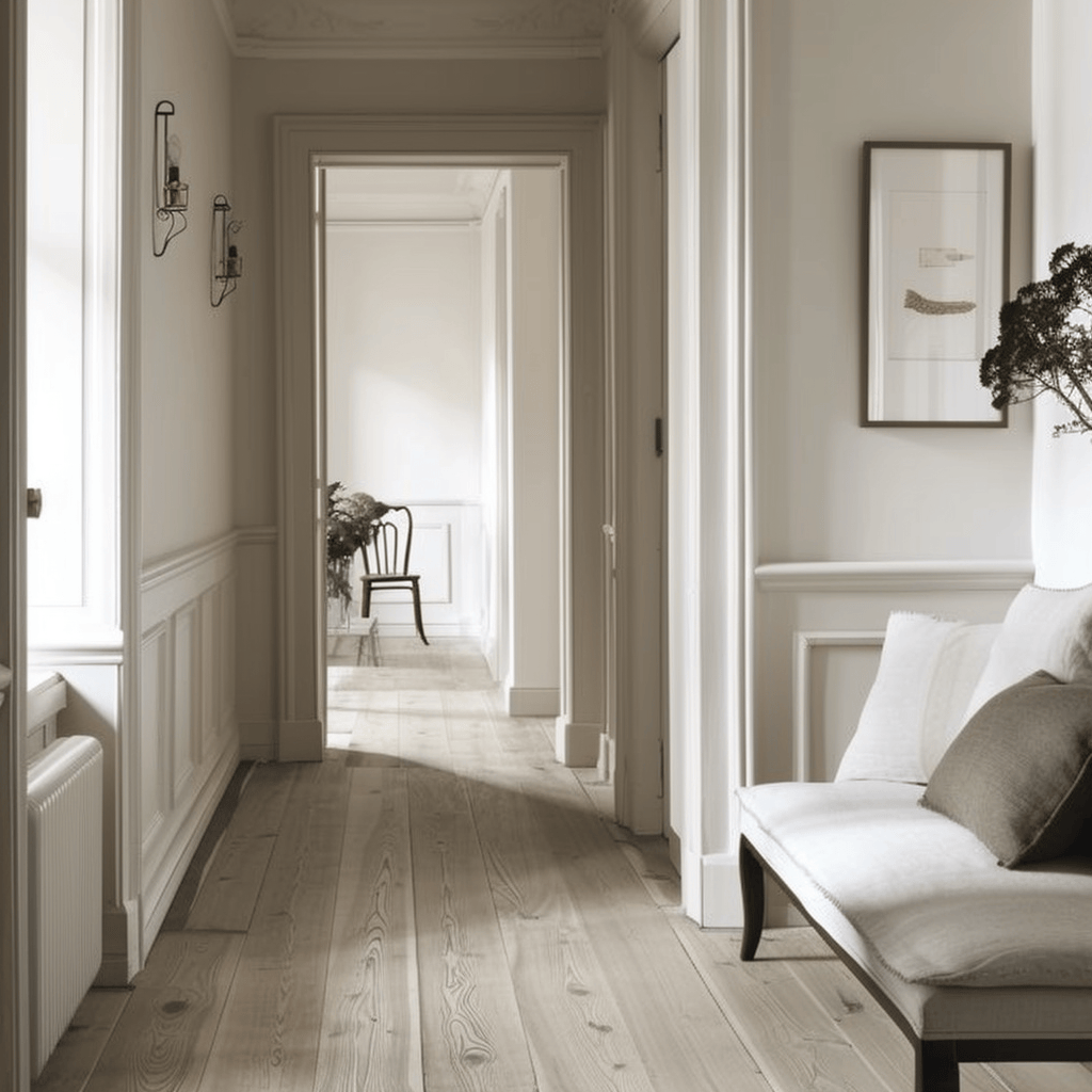 The timeless appeal and durability of hardwood floors make them a popular choice for Scandinavian hallways, as they can withstand daily wear and tear