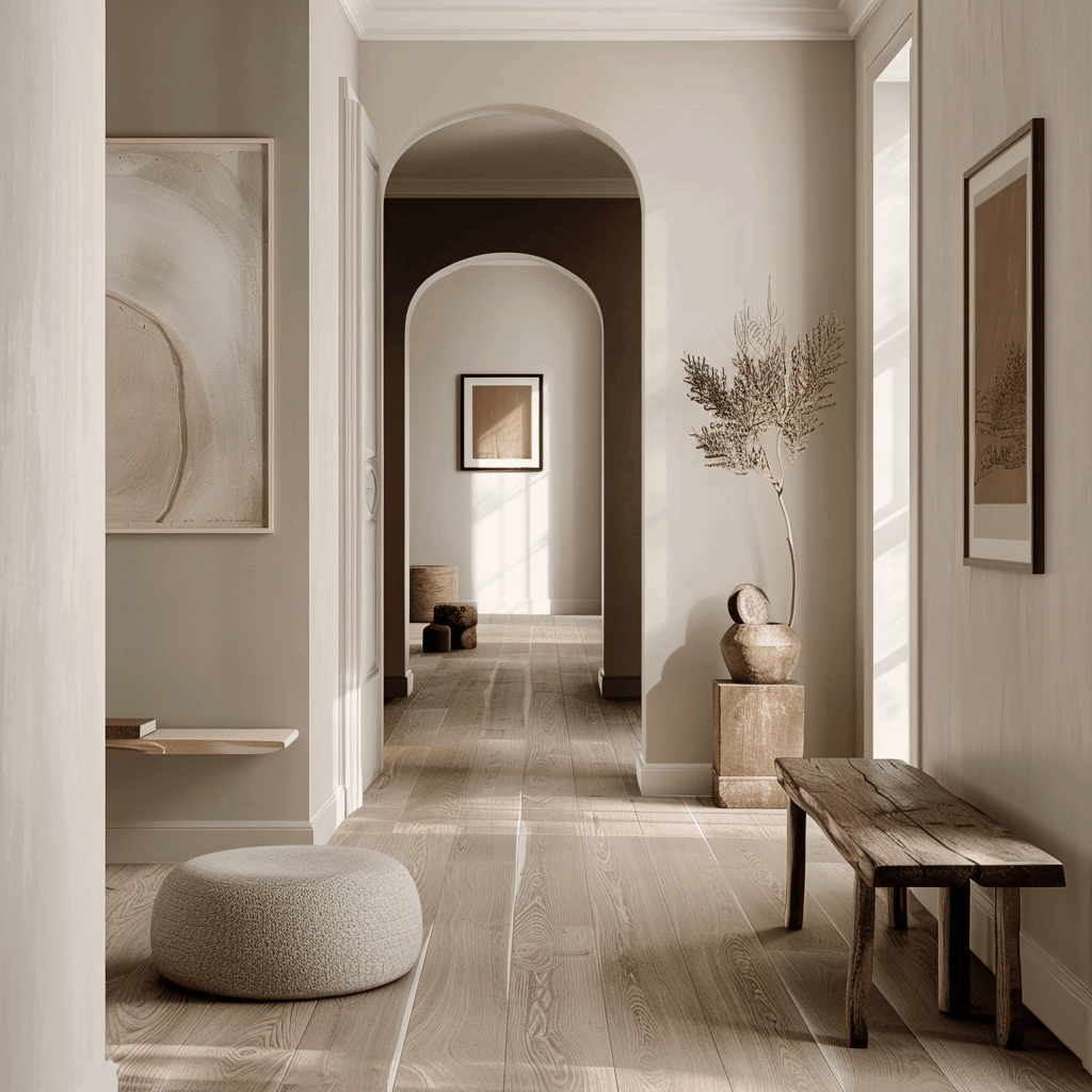This Scandinavian hallway demonstrates how a neutral color palette can serve as the perfect canvas for creating a simple, sophisticated, and inviting space
