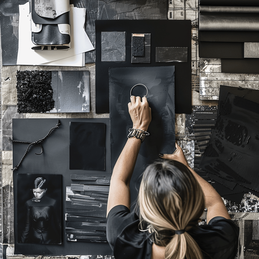 This collection presents black in its many textures and finishes, from sleek glossy surfaces to rich velvety fabrics, inspiring a modern and luxurious ambiance