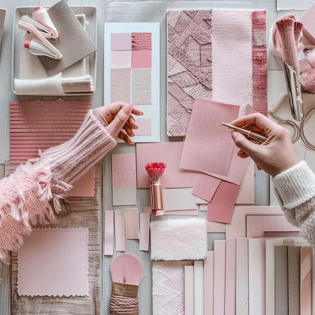 This moodboard brings together a soft and vibrant range of pink shades, offering inspiration for spaces that are both comforting and energized