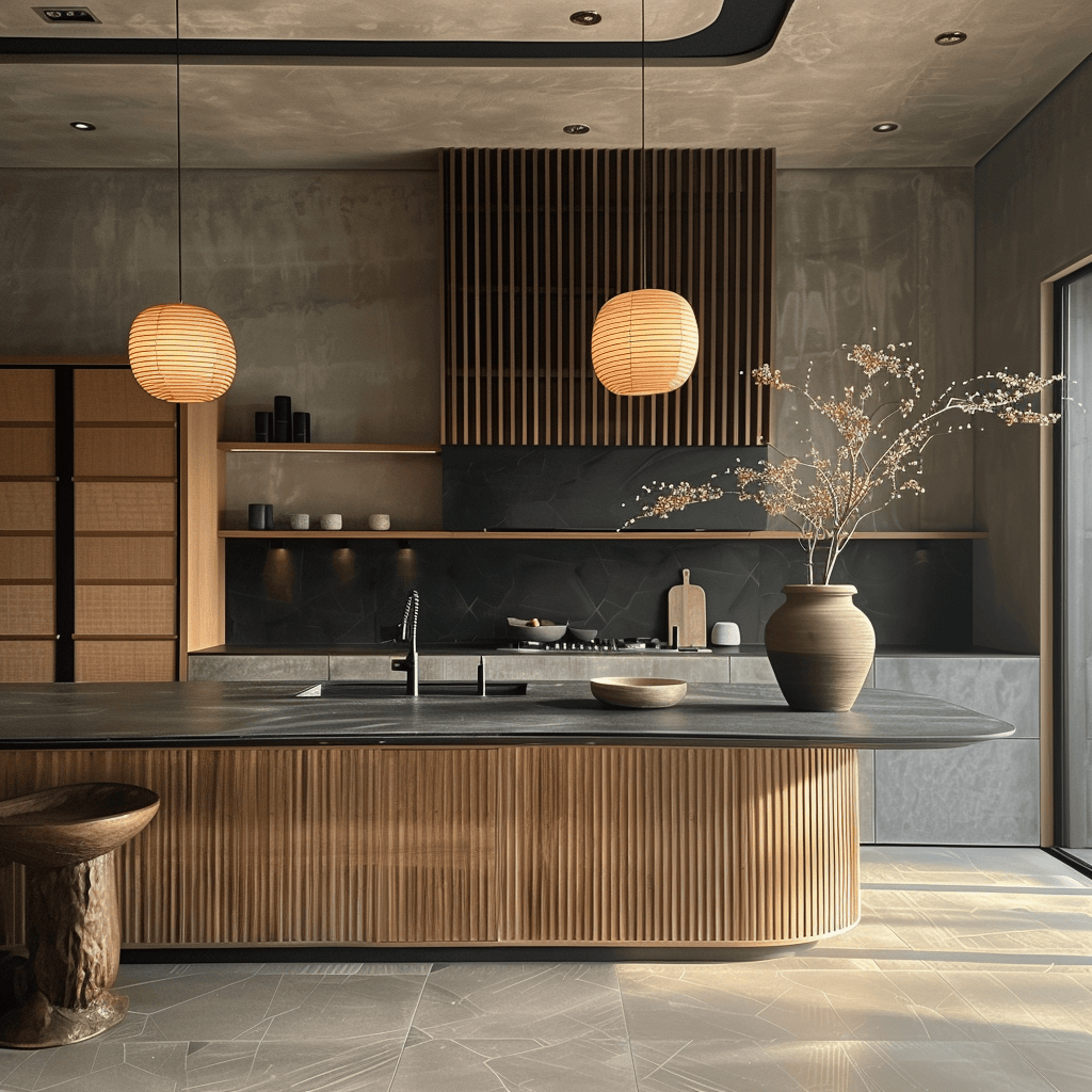 Tidy Japandi kitchen pantry organization with minimalist design principles