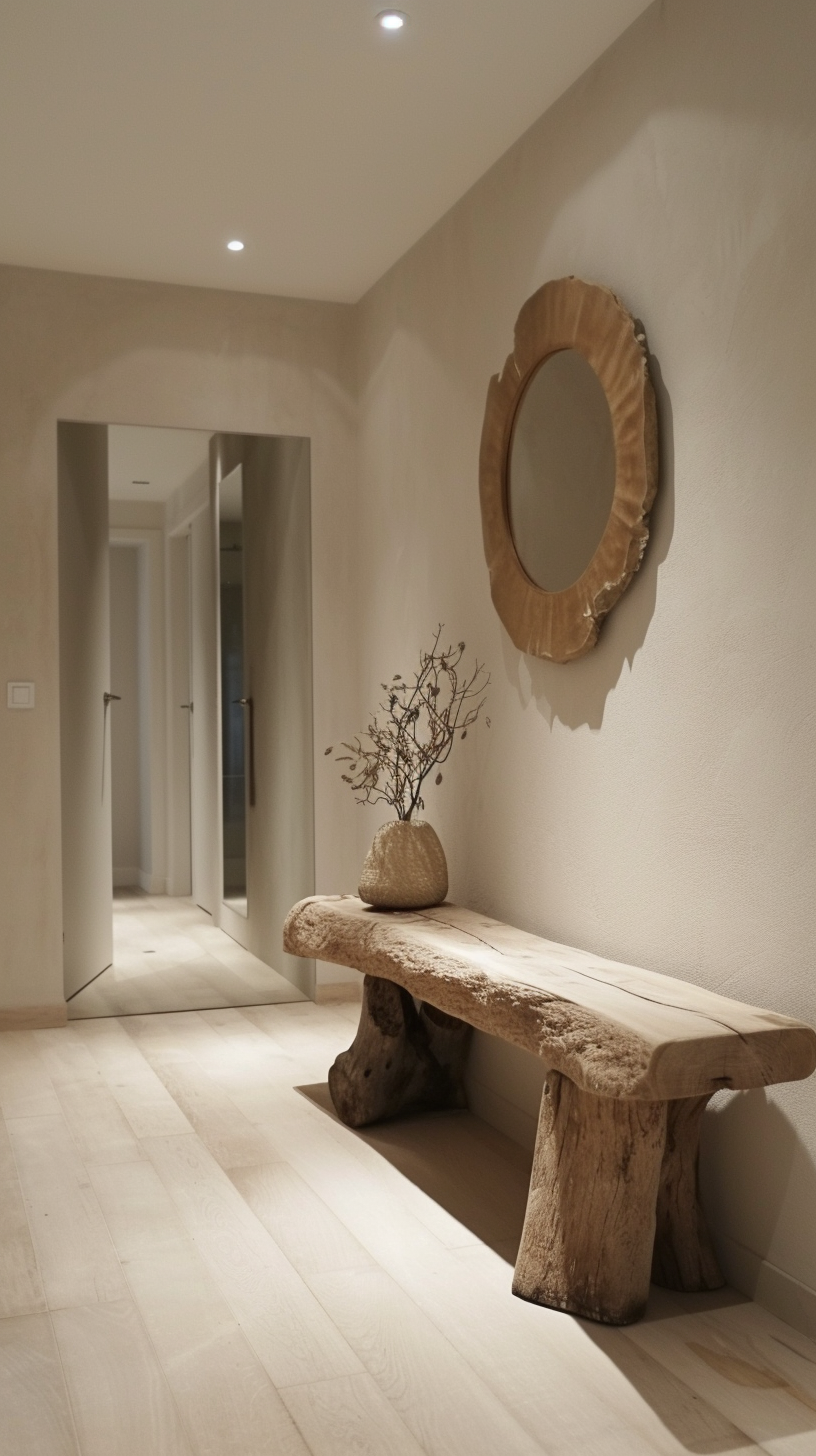 Timeless farmhouse hallway with antique mirror and window frame decor