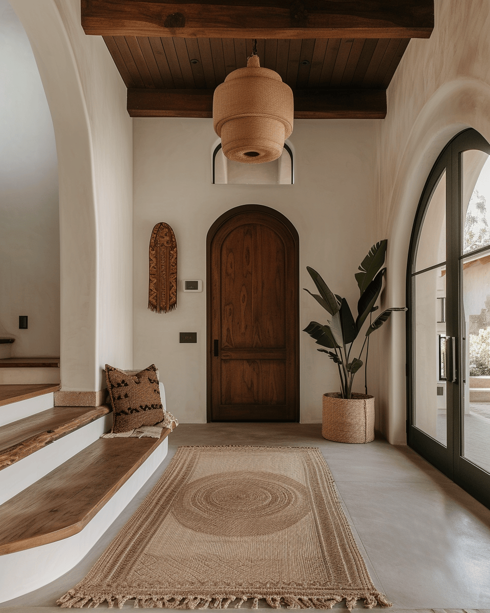 Tips for achieving the perfect rustic hallway, combining traditional rustic elements with modern design touches