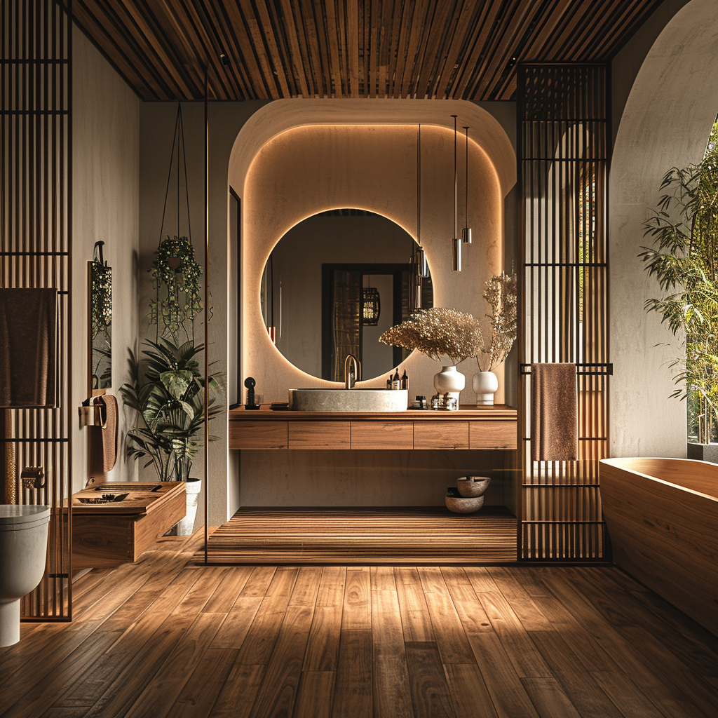 Traditional Japanese bathroom featuring wooden elements and serene aesthetics..png