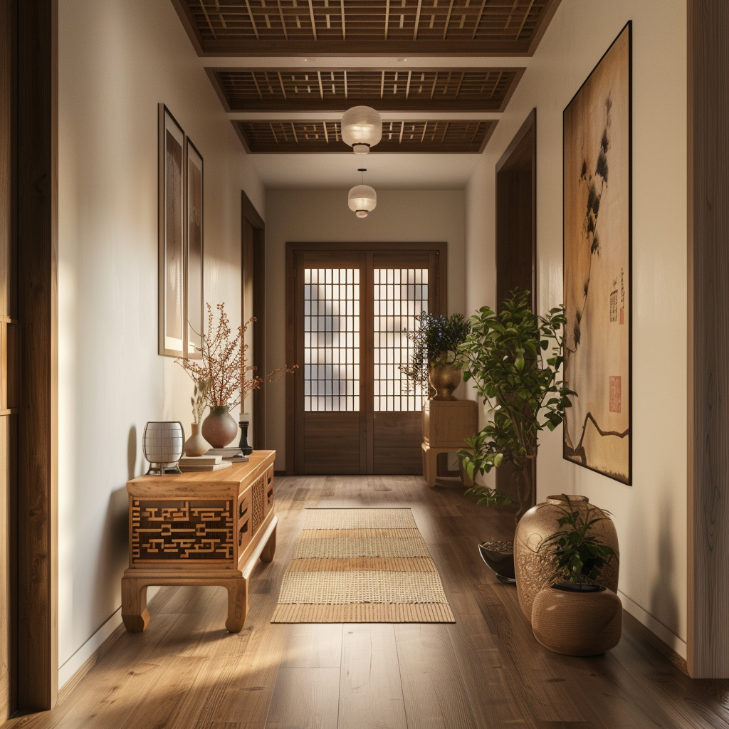 Tranquil Japanese hallway inspiration with Zen garden elements