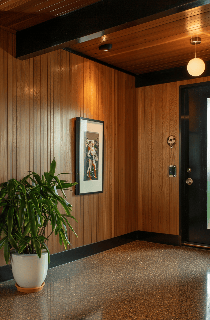 Transforming a hallway with 70s inspiration featuring vibrant colors and textures