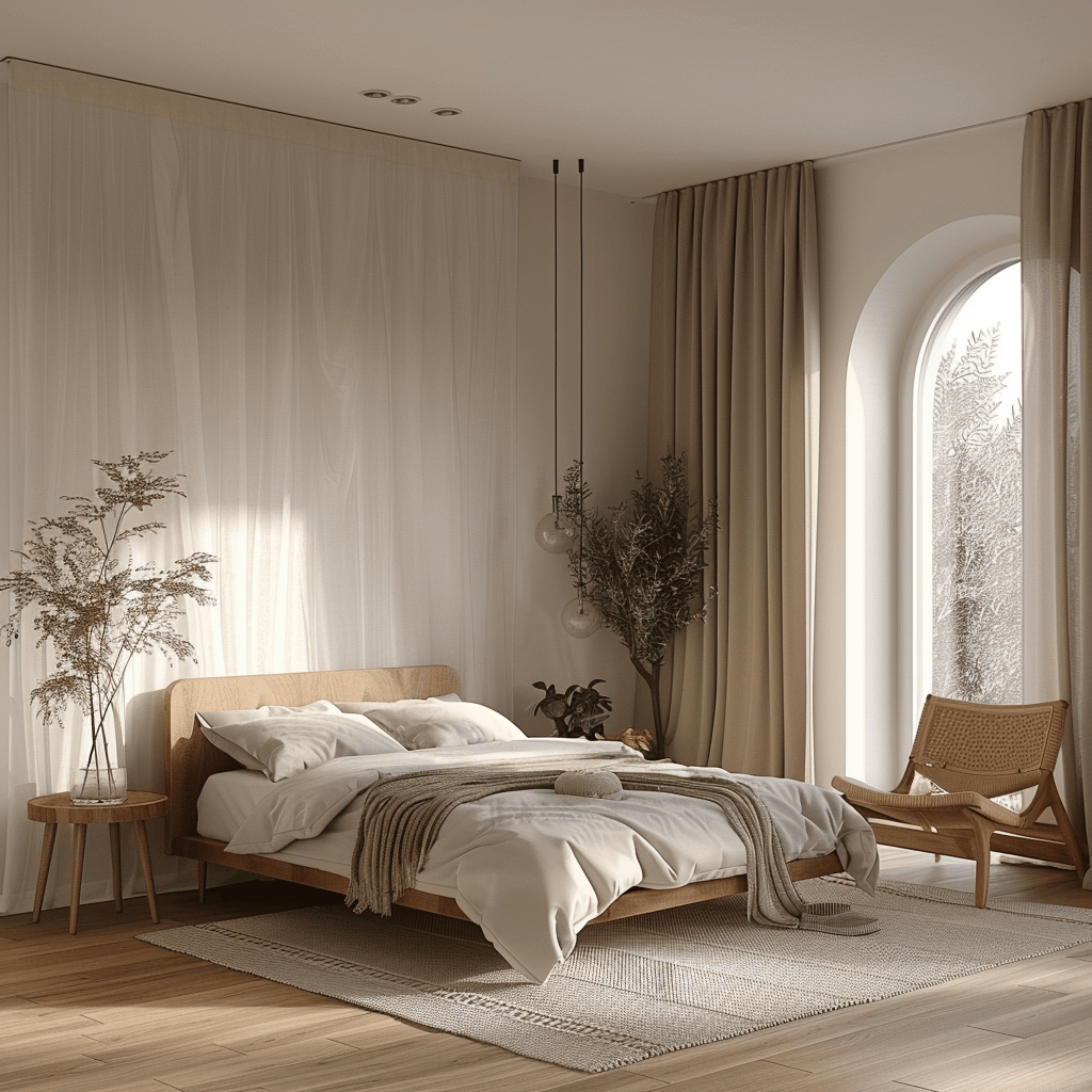 Uncluttered Scandinavian bedroom with a focus on practicality, creating a peaceful and beautiful spac