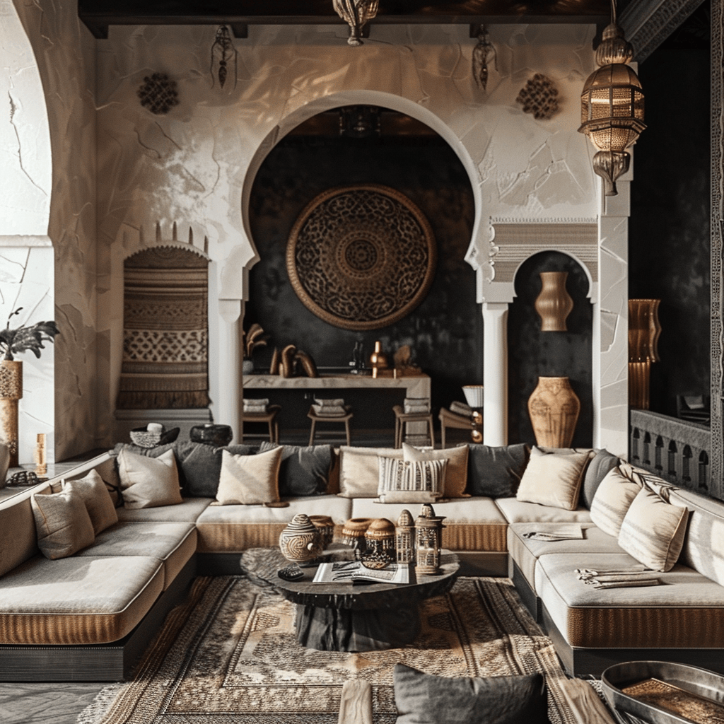 Vibrant Moroccan dining room accented with colorful Berber pillows