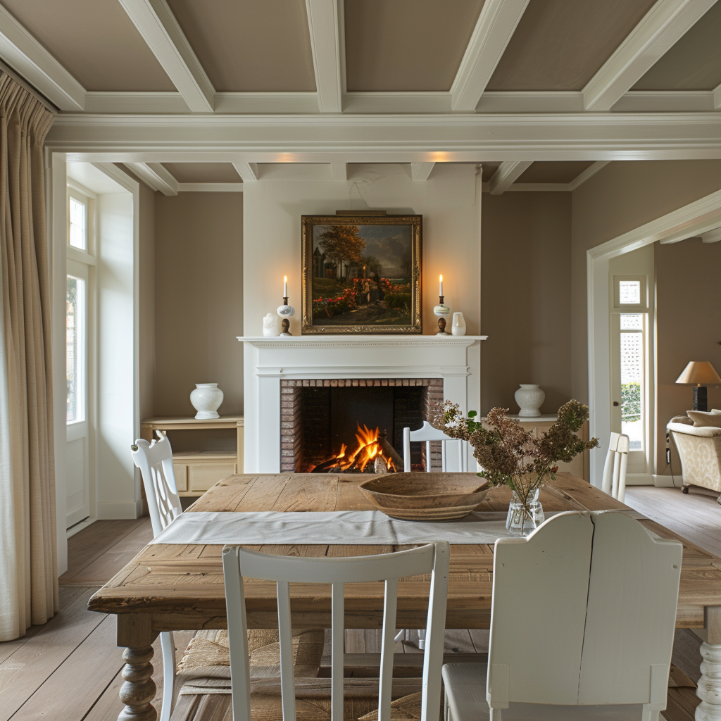 Vibrant farmhouse dining room with colorful vintage and antique decor