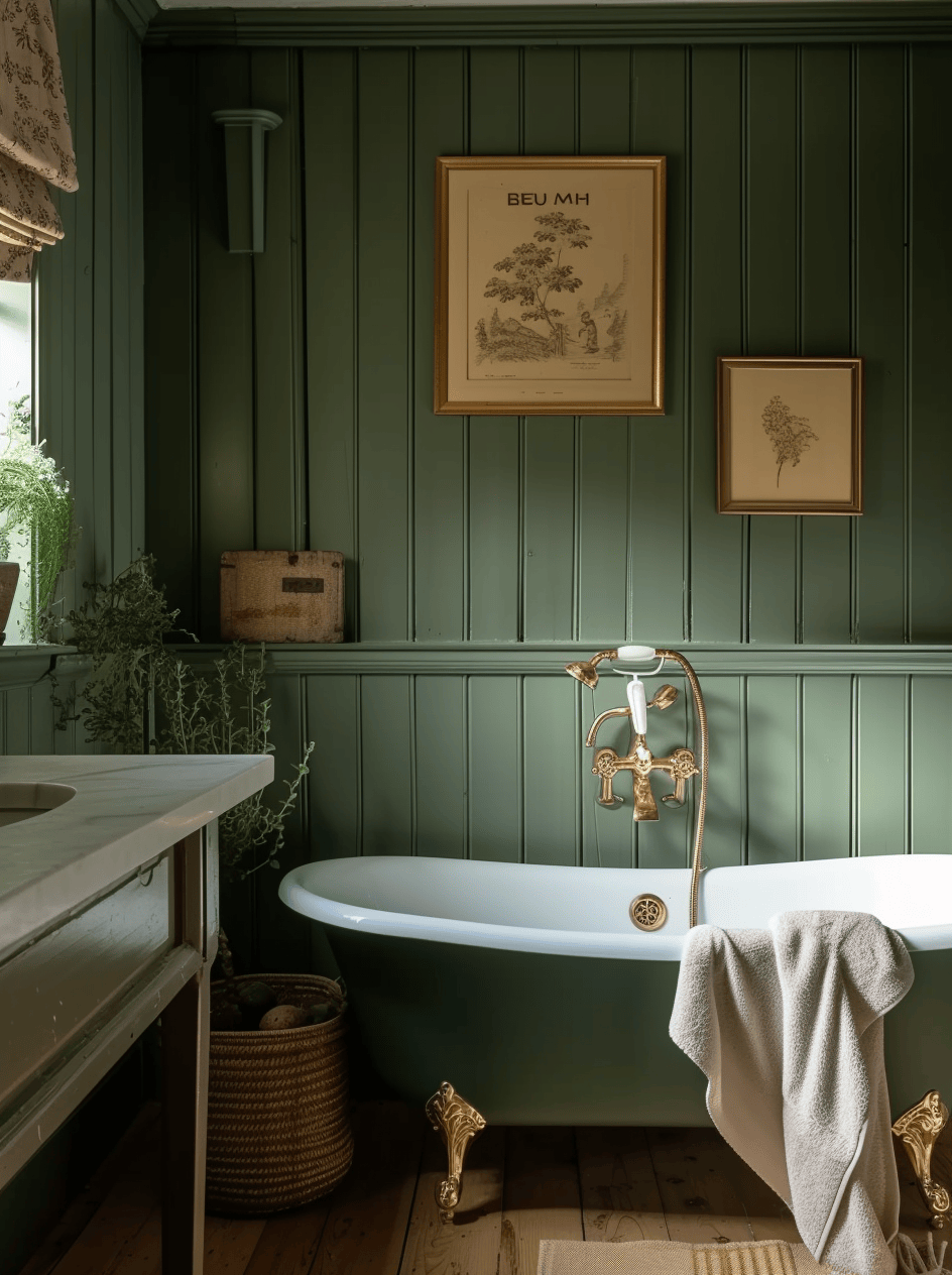 Victorian bathroom completed with vintage towel rails in a brass design