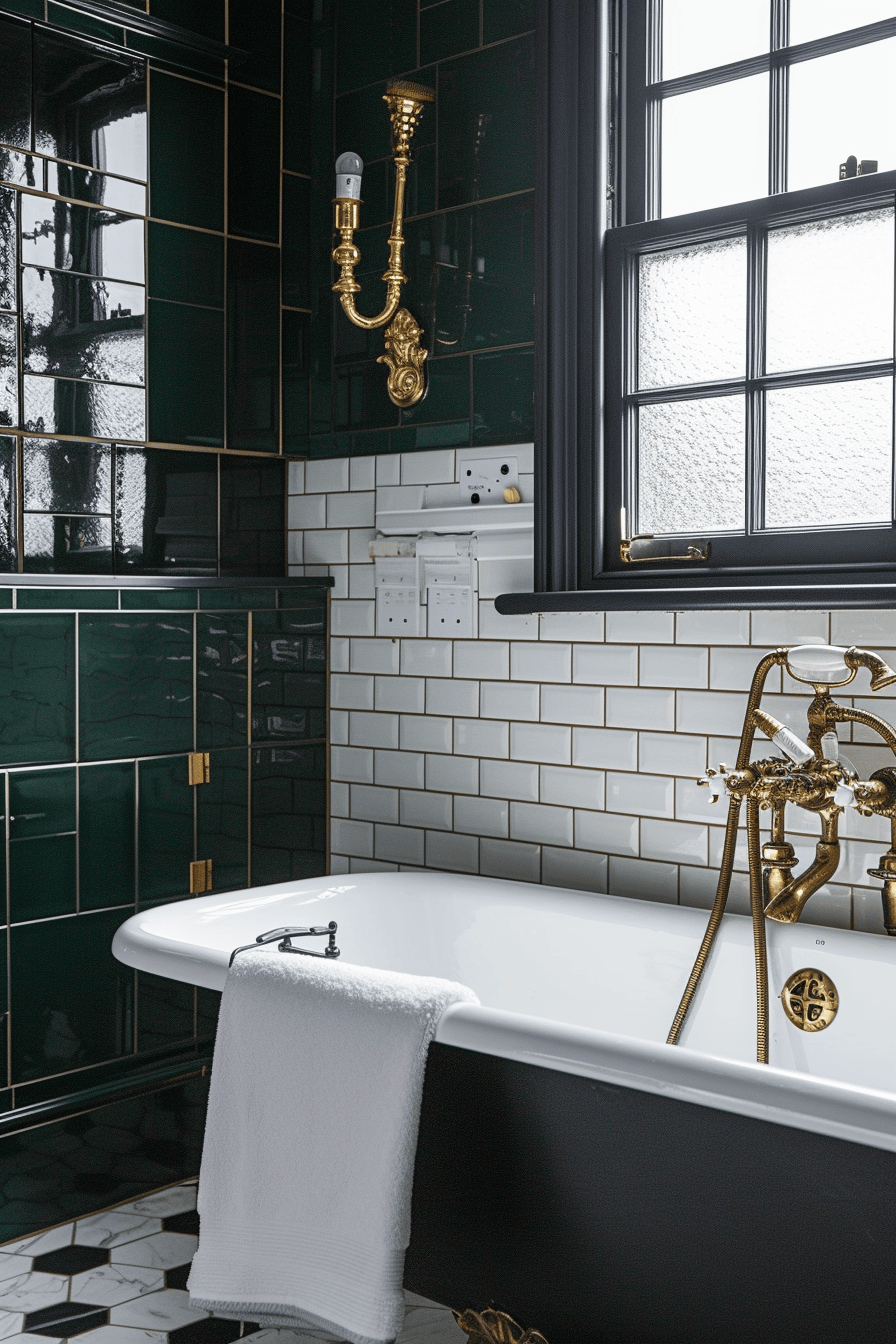 Victorian bathroom floor characterized by intricate hexagonal tile patterns
