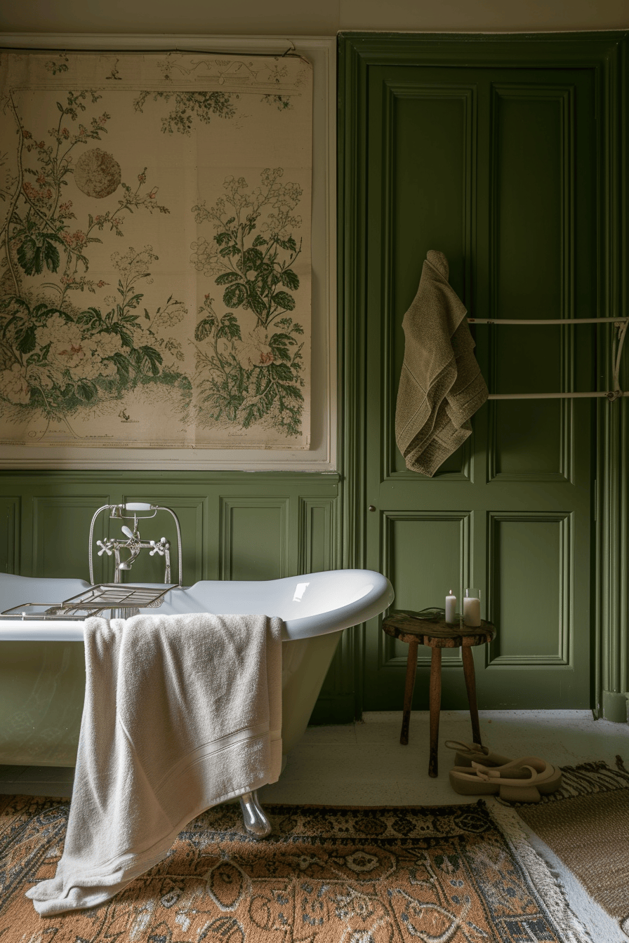 Victorian bathroom privacy ensured by delicate lace curtains