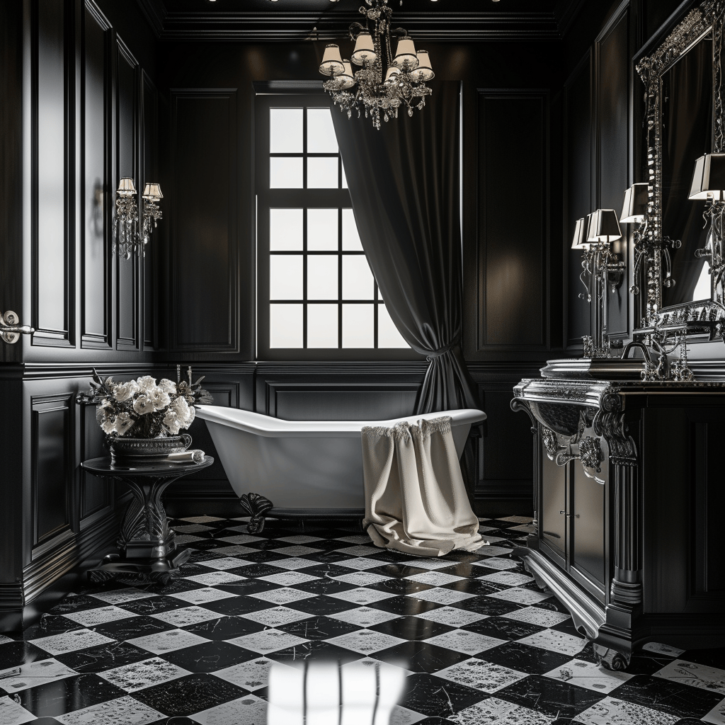 Victorian bathroom styled with vintage-inspired bath accessories