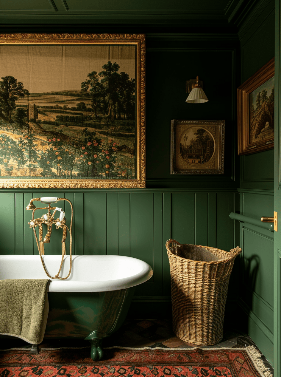Victorian bathroom with a pull-chain flush toilet, a nod to historical design