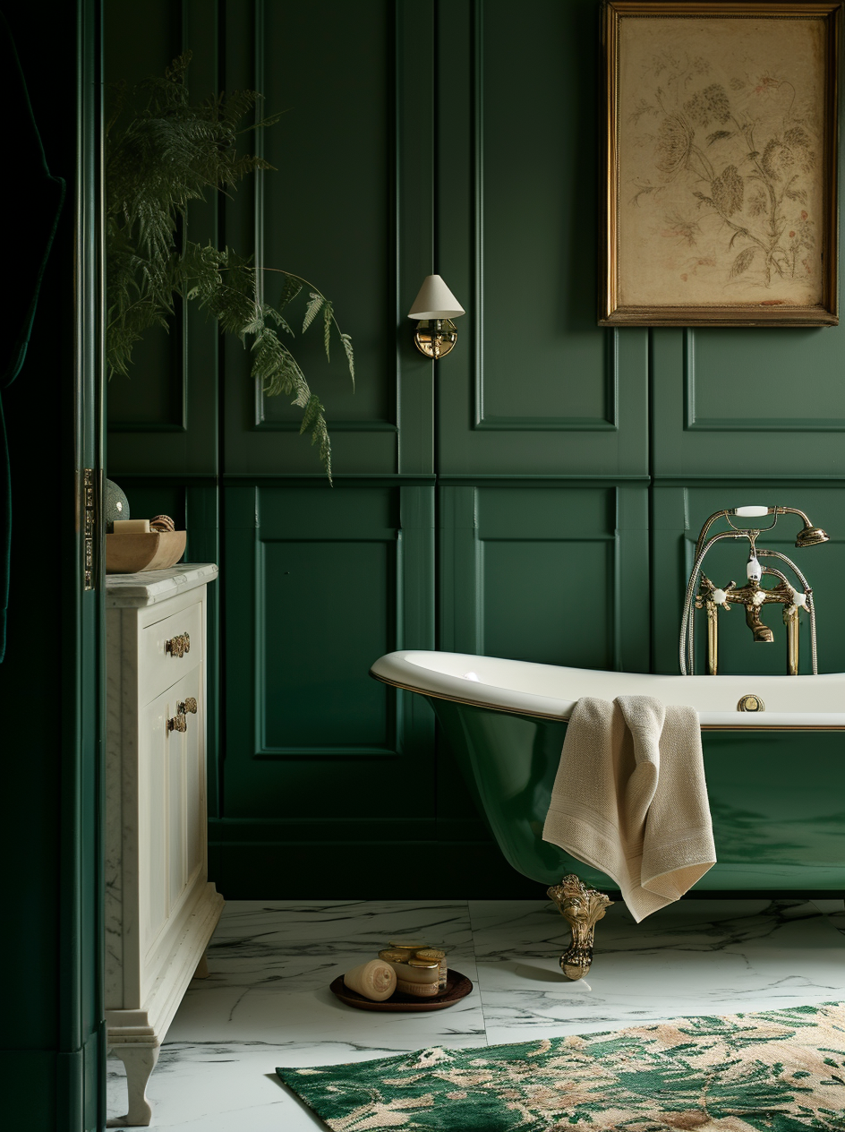 Victorian bathroom with deep maroon walls, embodying the era's rich color scheme