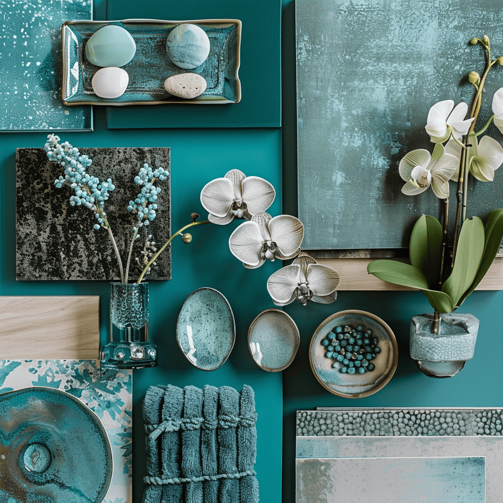 Victorian color palette moodboard showcasing the elegance of teal shades, ideal for bringing sophisticated color into classic interiors