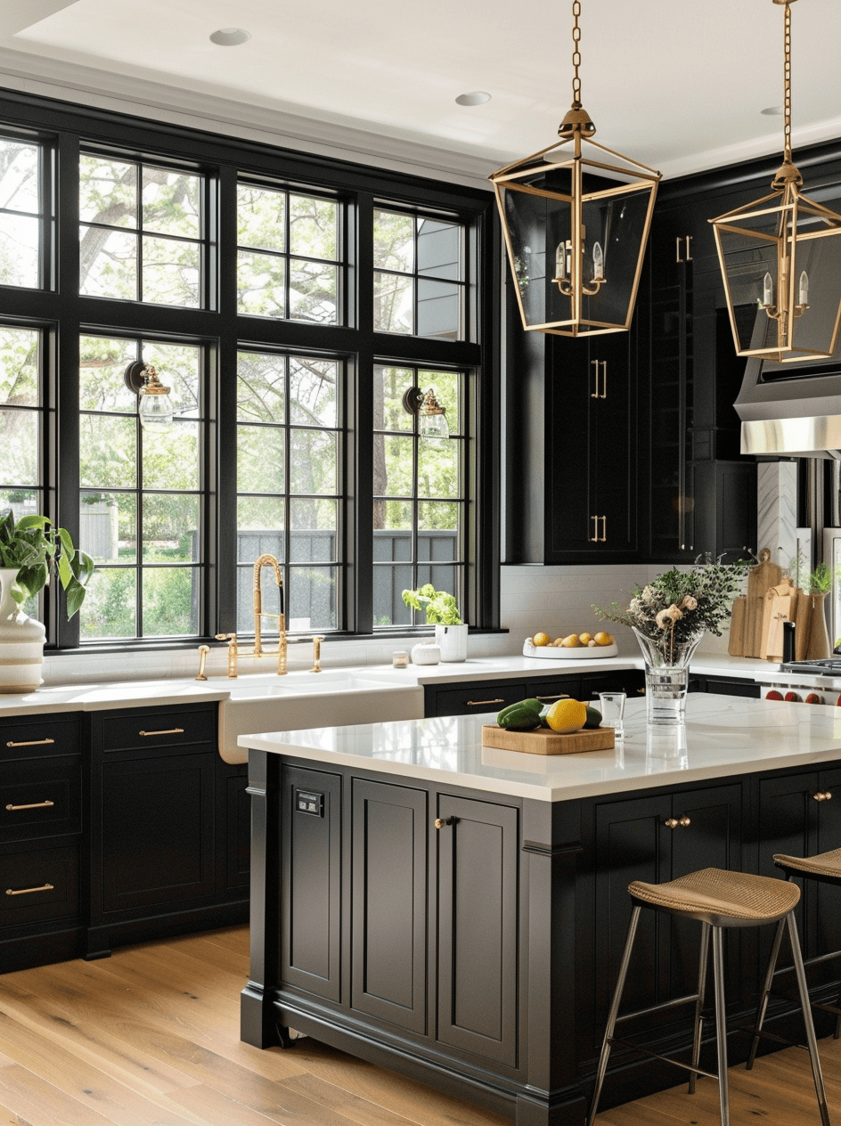 Victorian kitchen decor with antique sophistication and brass accents
