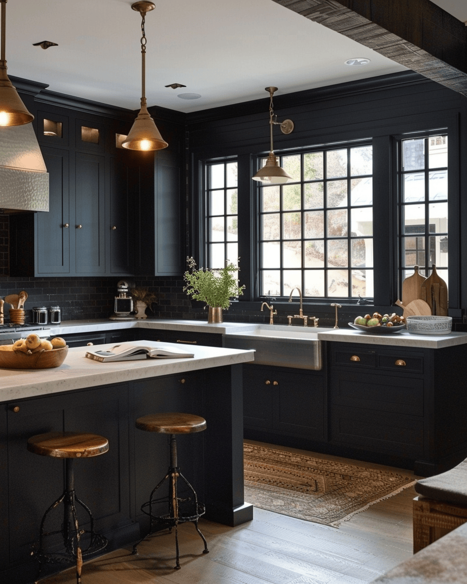 Victorian kitchen windows dressed with historical accuracy and heavy drapes