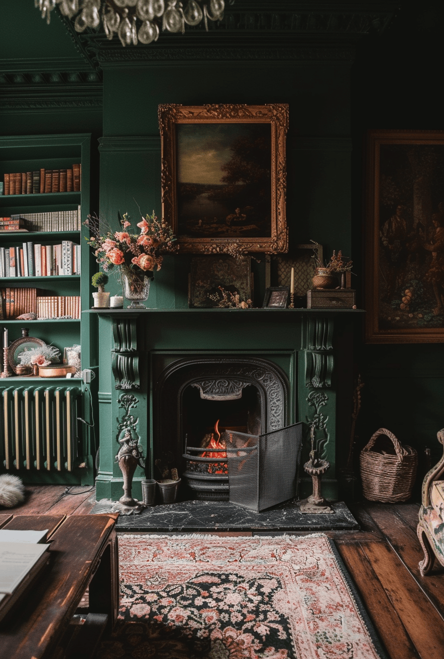 Victorian living room featuring modern wallpaper with classic patterns