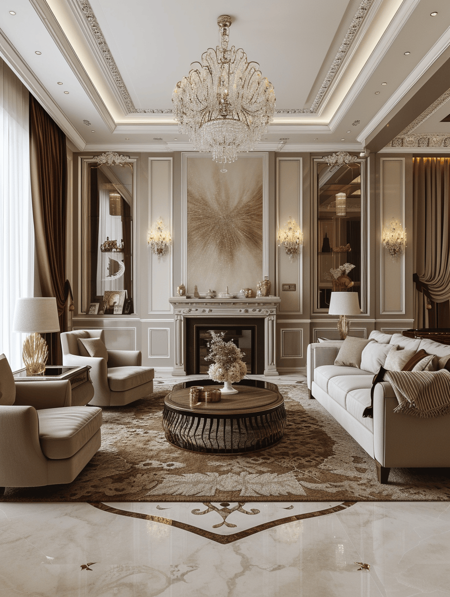 Victorian living room with modern design elements and classic furniture