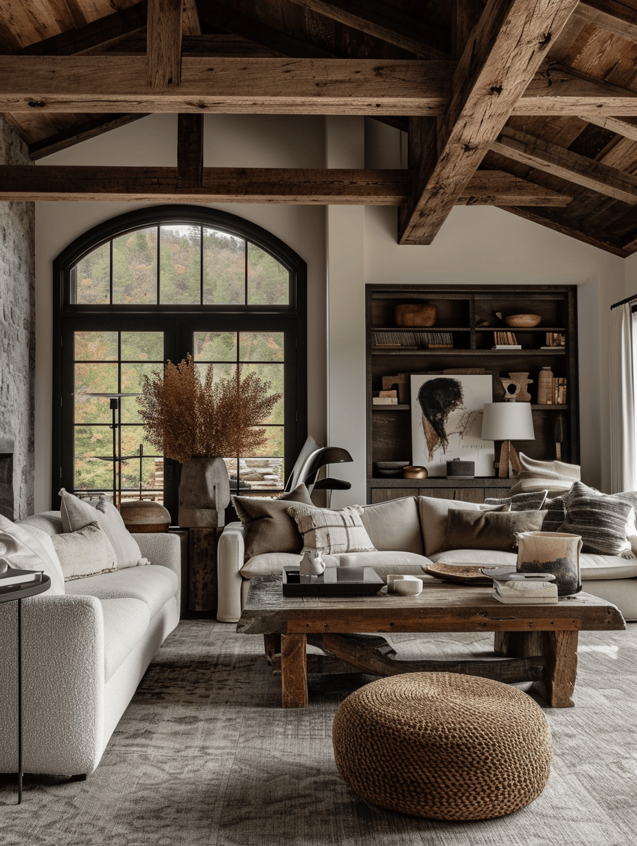 Weathered metal accents in a rustic living room setting