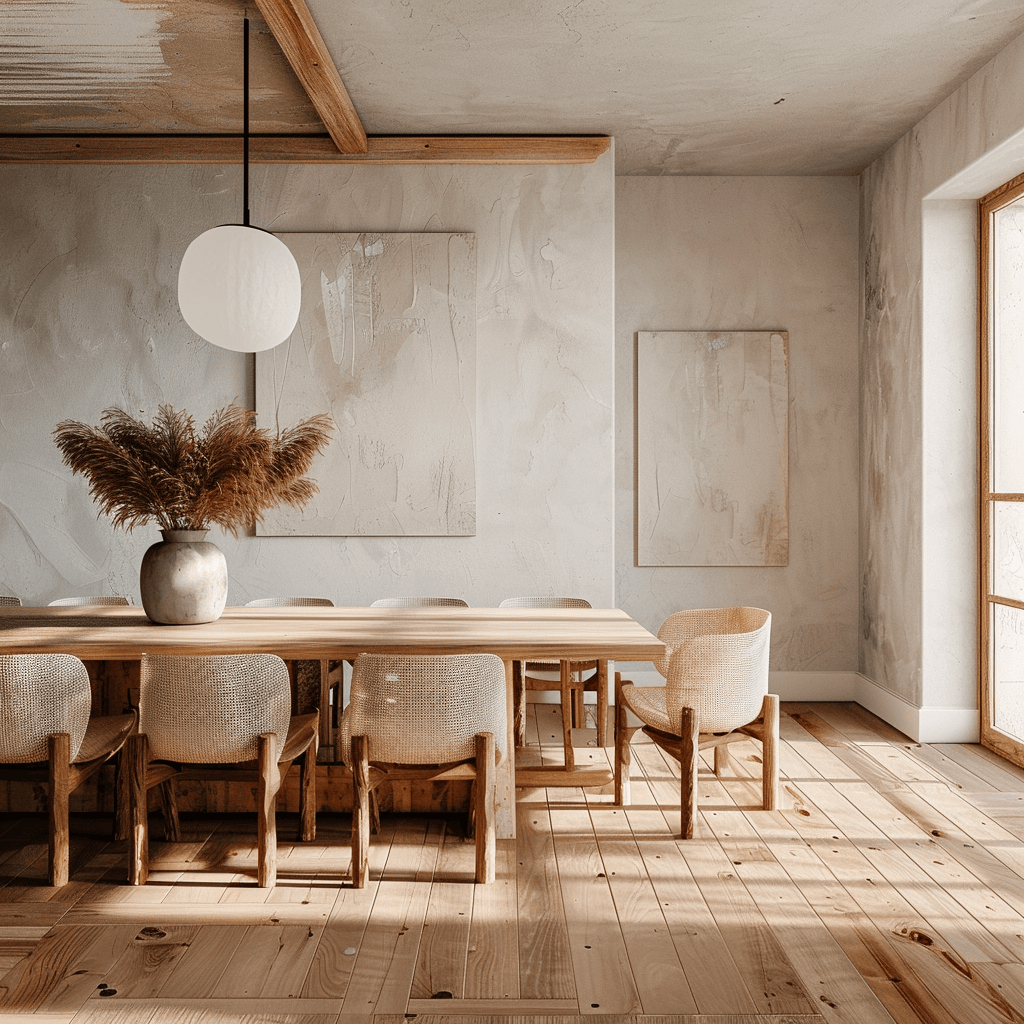 Zen garden elements as a centerpiece in a Japandi dining table