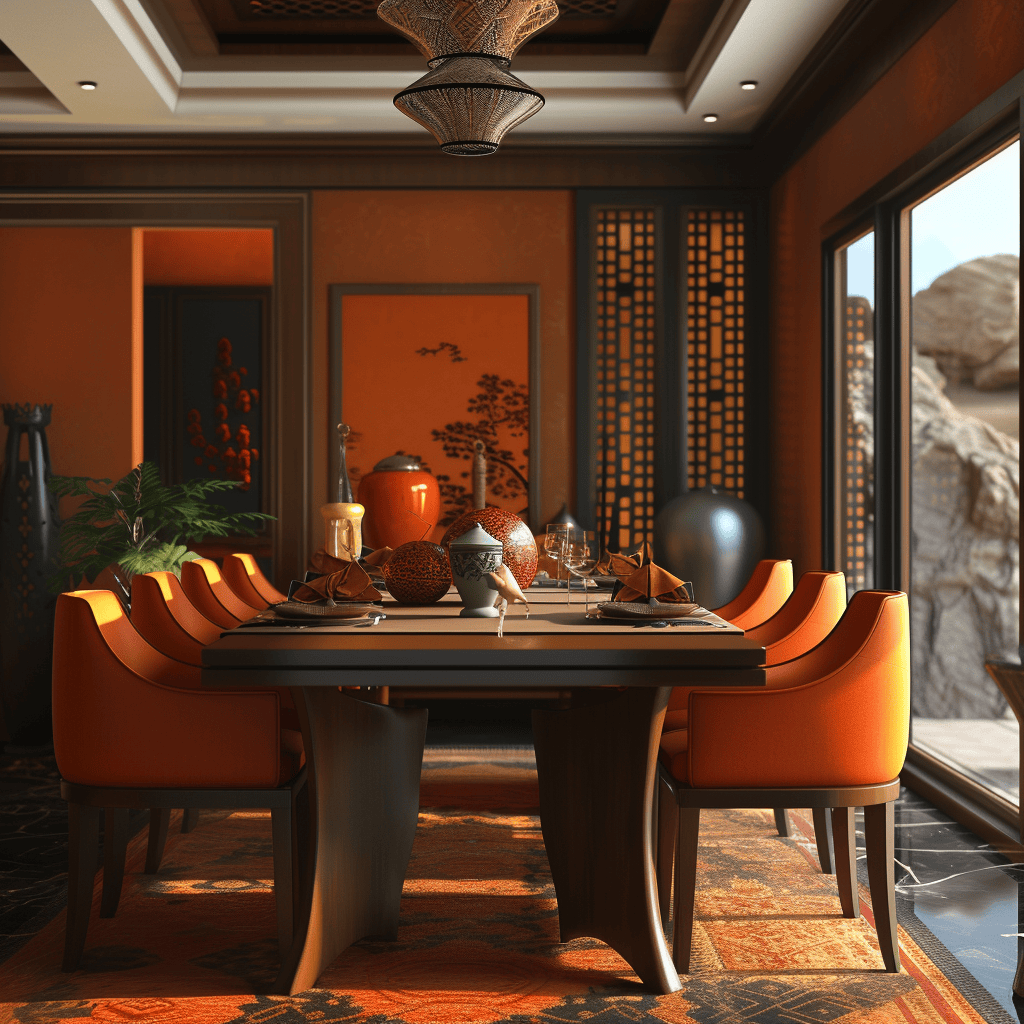 a 70s dining room glow from beam ceilings and ornate candle holders