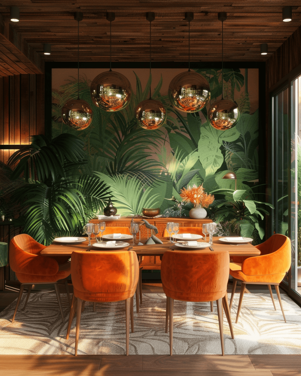 a 70s dining room masterpiece using pop art for wall decor