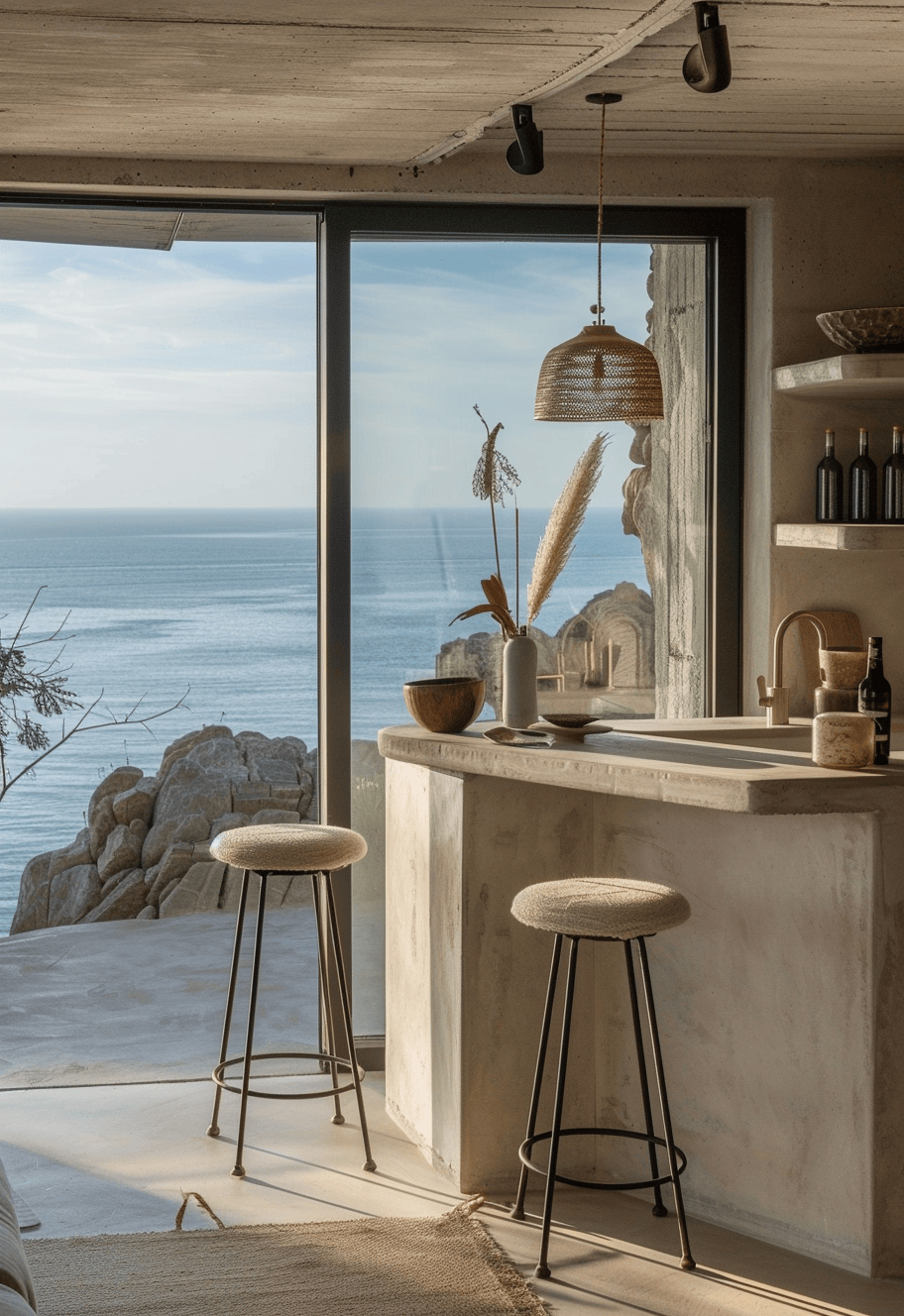 a Coastal Kitchen Textiles/ Coastal kitchen details showing towels and linens with sea patterns