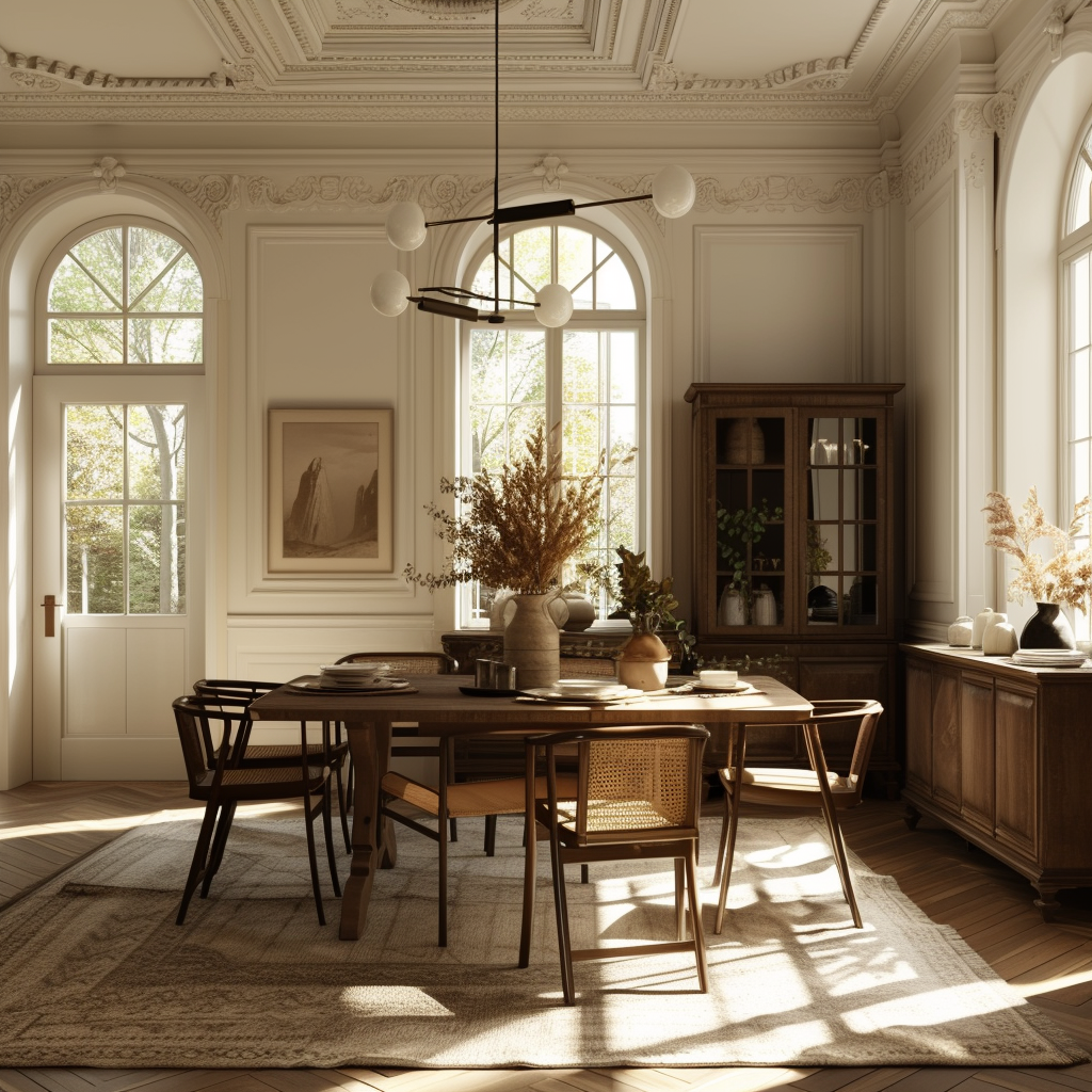 a Dynamic farmhouse dining room layout maximizing space and comfort