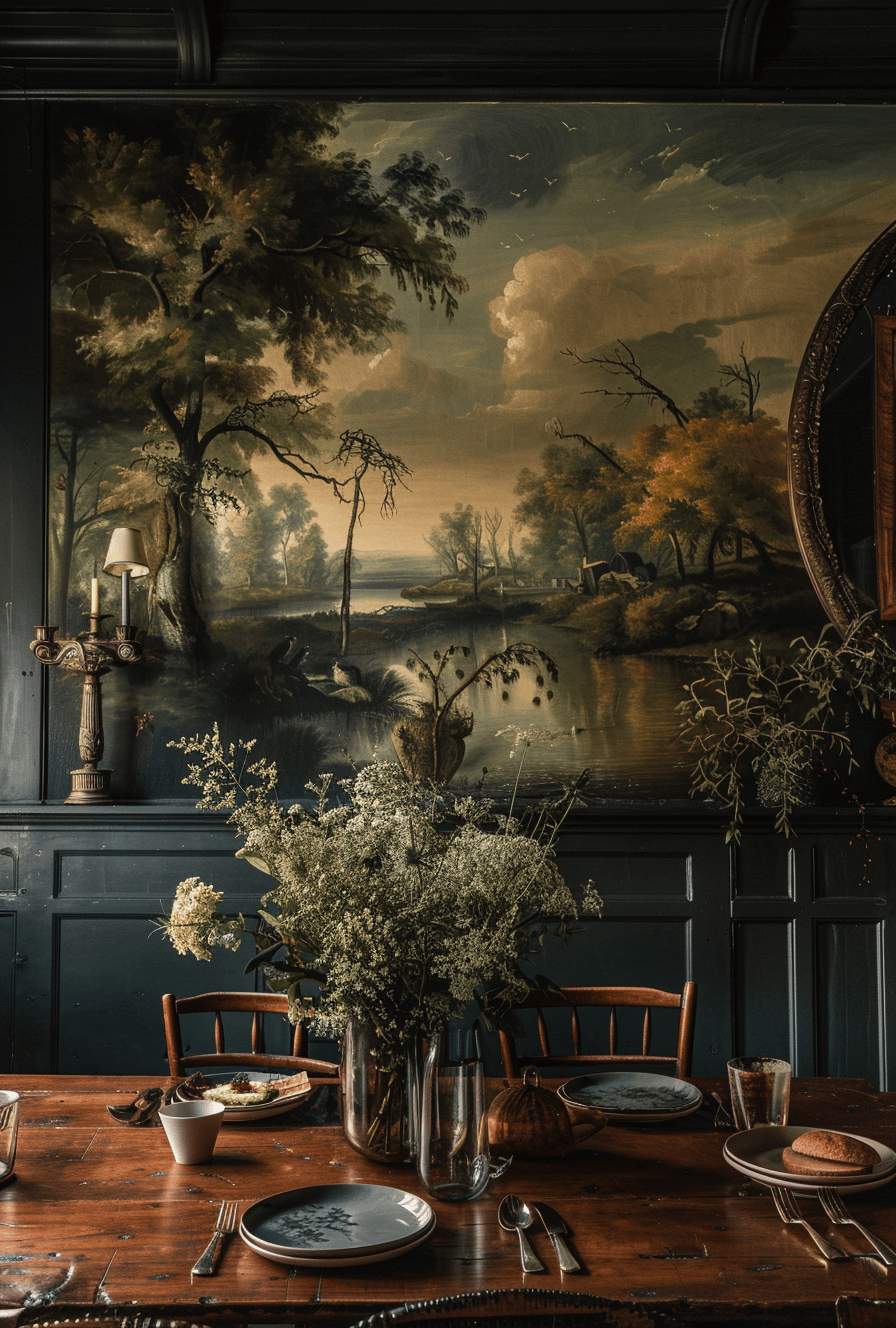 a Elegant ceiling medallion surrounding a chandelier in a Victorian dining room, adding architectural interest