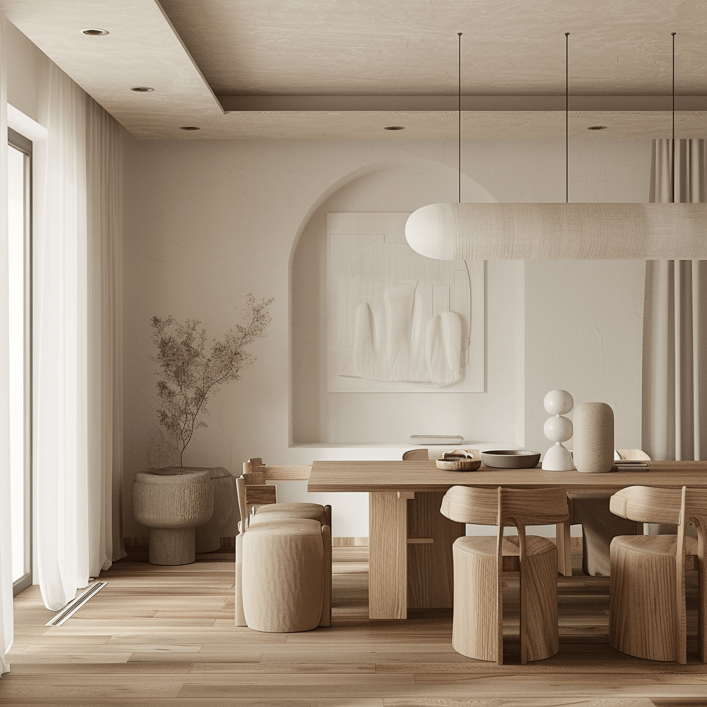 a Elegant statement vase in a simple Japandi dining room decor