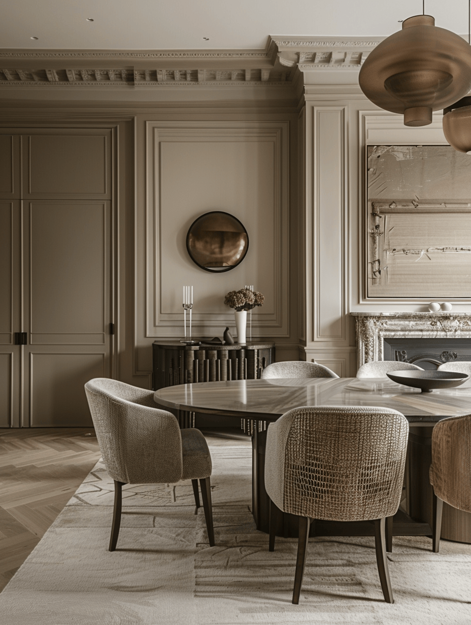 a Embroidered tablecloths and napkins adding texture and luxury to a Victorian dining room