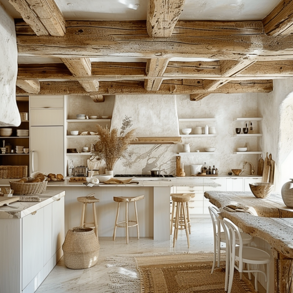 a Eye-catching pendant lighting fixtures as focal points in a modern boho kitchen