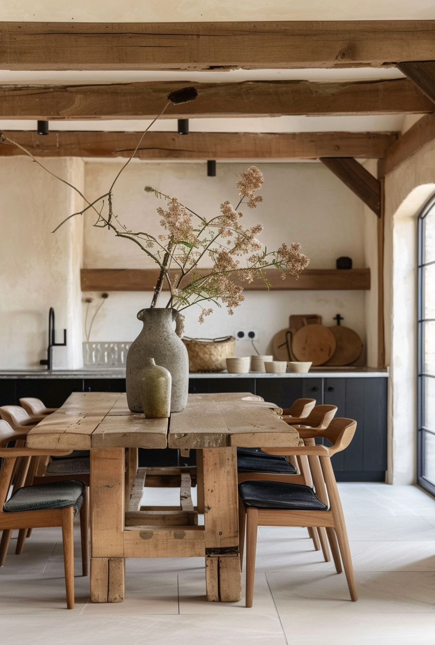 a Farmhouse dining room curtain designs adding character and warmth