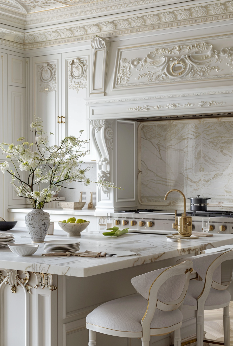 a French Parisian kitchen decorating ideas with open shelving and chic Parisian decor items