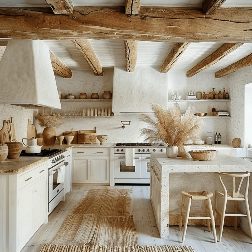 a Handmade macramé wall hangings adding texture to a modern boho kitchen decor