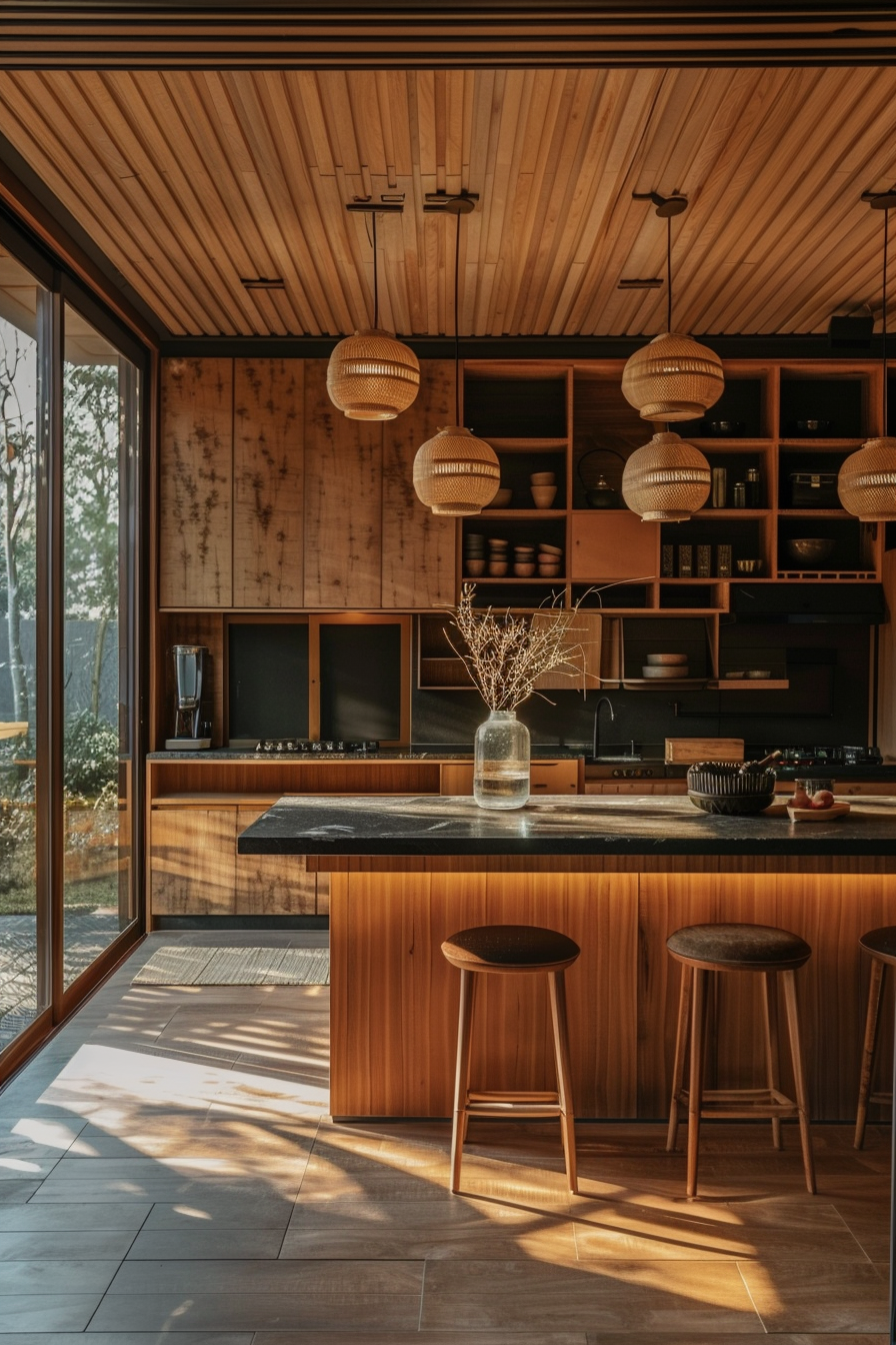 a Harmony in Japanese kitchen styling with low dining tables and floor cushions for authentic dining