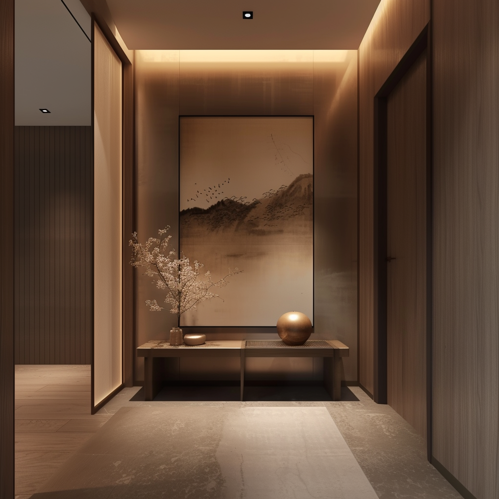 a Japanese hallway flooring ideas featuring tatami and wooden options
