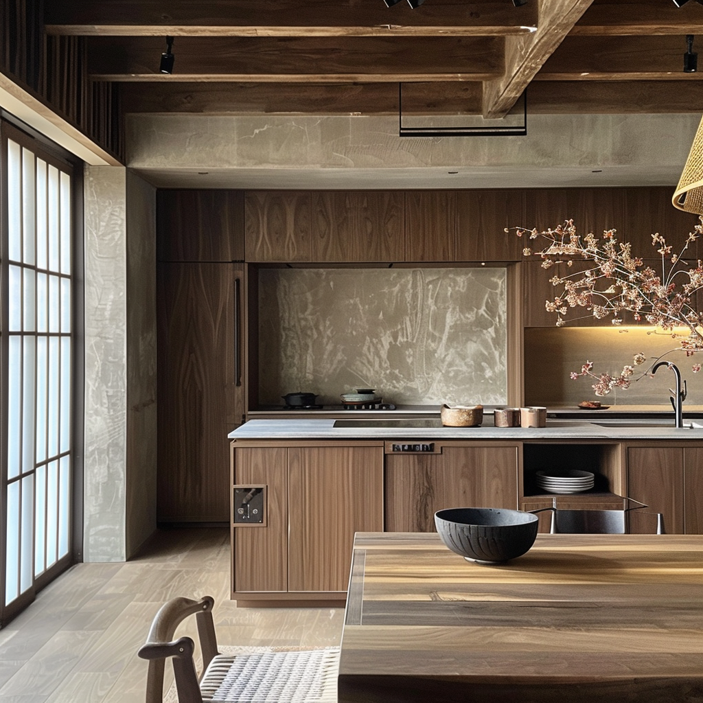 a Japanese kitchen transformation showcasing a blend of modernity and timeless beauty with chic accessories