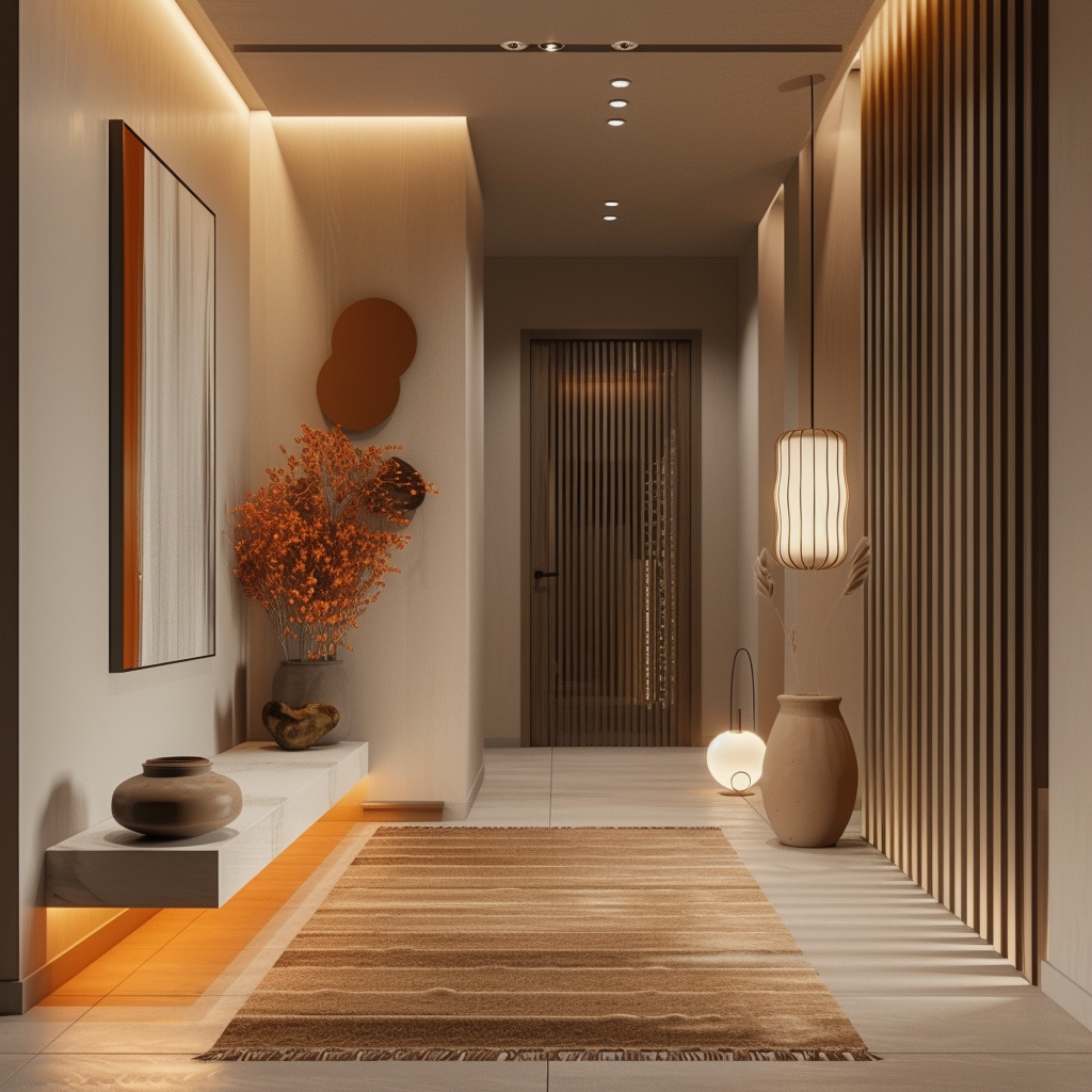 a Timeless Japanese hallway with tatami mats and sliding shoji doors