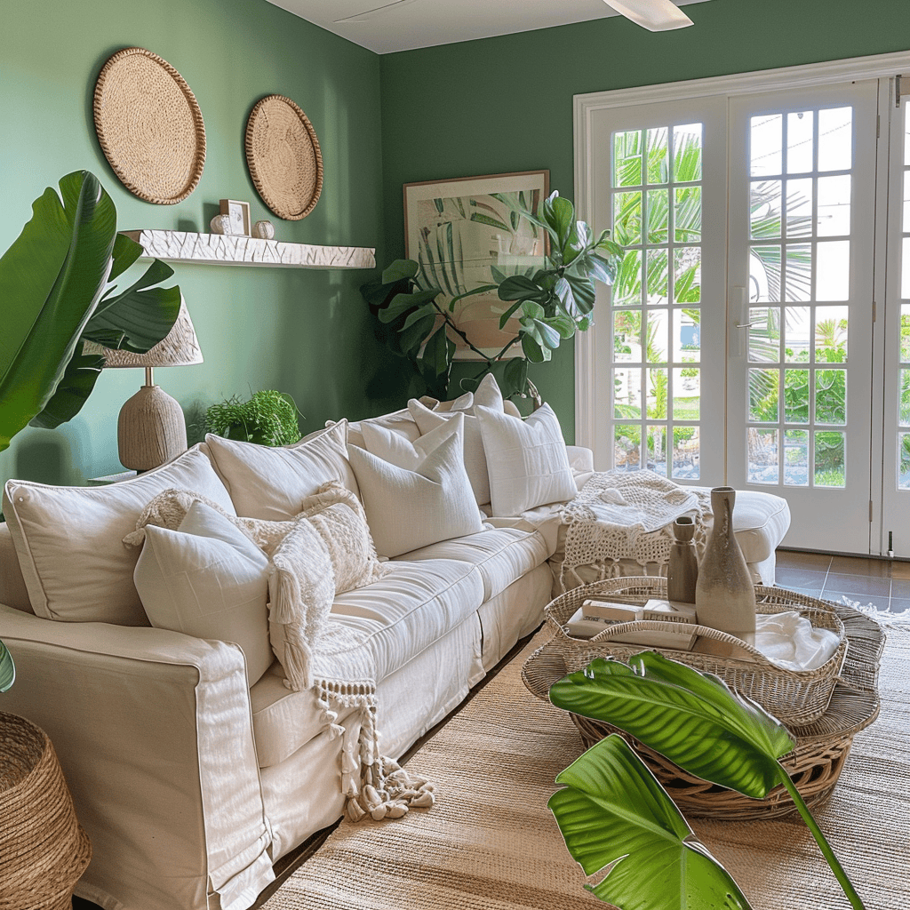 beach house in tranquil earthy green shades like olive sage seafoam