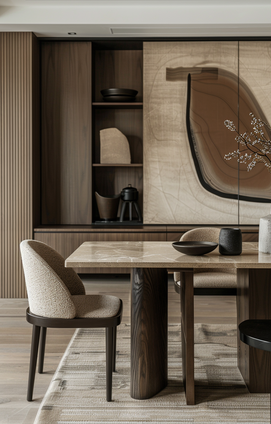 beautiful Space-efficient Japanese dining room with built-in seating for small spaces