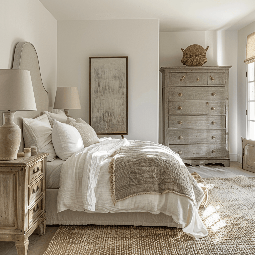 bedroom neutral cozy whites beiges grays driftwood tones