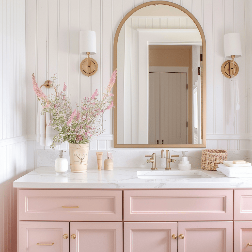 blushing pinks add delicate undertones in living bed bath