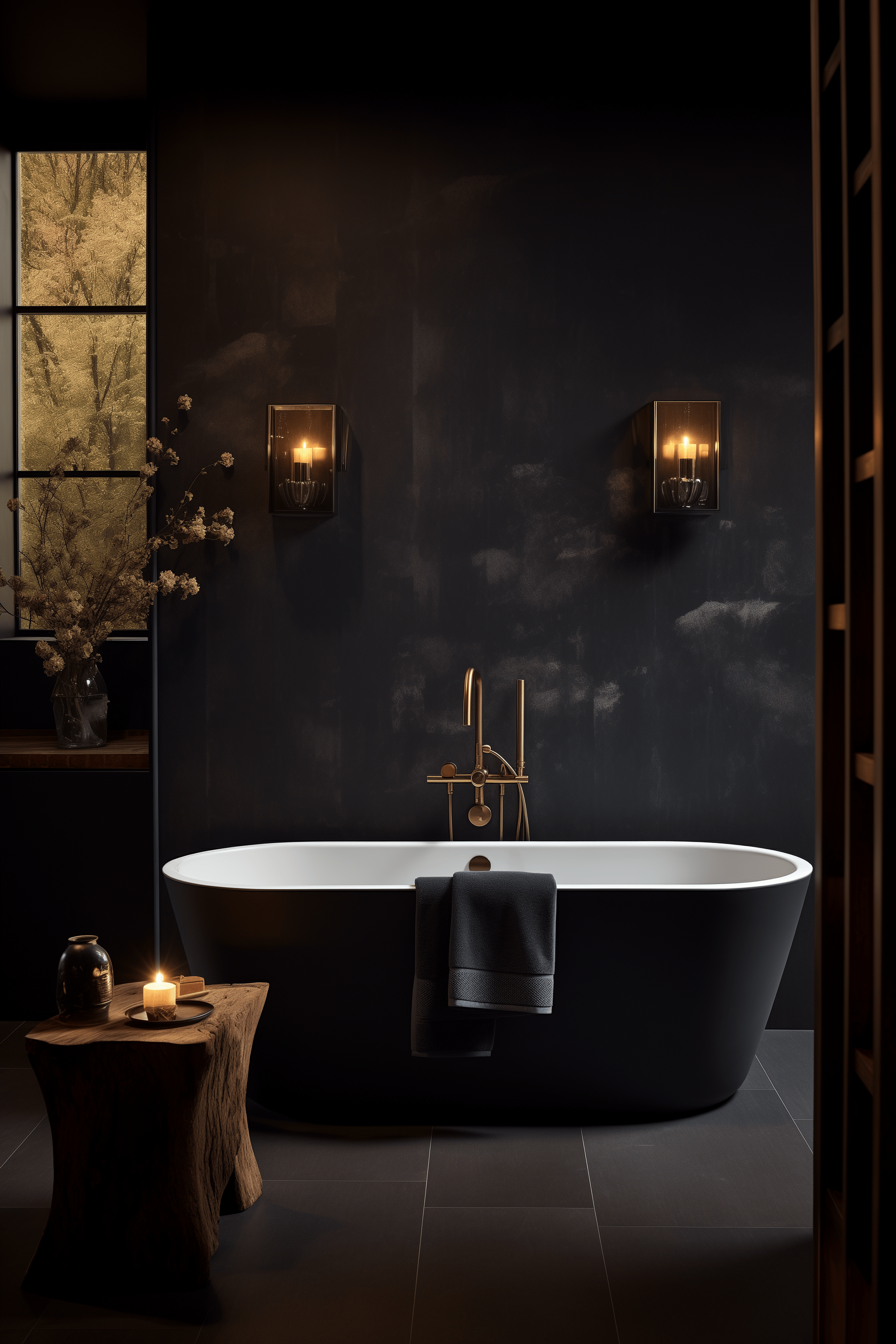 <p>Step into the realm of sophistication and intrigue with these 39 dark bathroom ideas that redefine contemporary design. From matte black fixtures to moody floral wallpapers, these inspirations encompass a spectrum of styles, offering a perfect blend of luxury, modernity, and timeless elegance for your bathroom sanctuary.</p> <p>Here are 39 dark bathroom ideas that you can consider for a bold and stylish design:</p> <h3>Matte Black Fixtures</h3> <p>&nbsp;<img alt="dark bathroom aesthetic decor design ideas luxury cozy colors" src="https://cdn.shopify.com/s/files/1/0411/1951/4782/files/dark_bathroom_aesthetic_2.png?v=1703151507" data-mce-src="https://cdn.shopify.com/s/files/1/0411/1951/4782/files/dark_bathroom_aesthetic_2.png?v=1703151507" data-mce-fragment="1"></p> <p>Use matte black faucets, shower heads, and towel bars for a sleek look.</p> <h3>Charcoal Gray Walls</h3> <p>&nbsp;<img alt="dark bathroom aesthetic decor design ideas luxury cozy colors" src="https://cdn.shopify.com/s/files/1/0411/1951/4782/files/cozy_dark_bathroom.png?v=1703151526" data-mce-src="https://cdn.shopify.com/s/files/1/0411/1951/4782/files/cozy_dark_bathroom.png?v=1703151526" data-mce-fragment="1"></p> <p>Paint the walls in a deep charcoal gray for a moody atmosphere.</p> <h3>Black Subway Tiles</h3> <p>&nbsp;<img alt="dark bathroom aesthetic decor design ideas luxury cozy colors" src="https://cdn.shopify.com/s/files/1/0411/1951/4782/files/dark_bathroom_aesthetic_decor_design_ideas_luxury_cozy_colors_2.png?v=1703151541" data-mce-src="https://cdn.shopify.com/s/files/1/0411/1951/4782/files/dark_bathroom_aesthetic_decor_design_ideas_luxury_cozy_colors_2.png?v=1703151541" data-mce-fragment="1"></p> <p>Install black subway tiles for a modern and sophisticated feel.</p> <h3>Dark Wood Accents</h3> <p>&nbsp;<img alt="dark bathroom aesthetic decor design ideas luxury cozy colors" src="https://cdn.shopify.com/s/files/1/0411/1951/4782/files/cozy_dark_bathroom_2.png?v=1703151555" data-mce-src="https://cdn.shopify.com/s/files/1/0411/1951/4782/files/cozy_dark_bathroom_2.png?v=1703151555" data-mce-fragment="1"></p> <p>Incorporate dark wood elements for warmth and contrast.</p> <h3>Black Hexagon Floor Tiles</h3> <p><img alt="dark bathroom aesthetic decor design ideas luxury cozy colors" src="https://cdn.shopify.com/s/files/1/0411/1951/4782/files/dark_bathroom_aesthetic_decor_design_ideas_luxury_cozy_colors_3.png?v=1703151570" data-mce-src="https://cdn.shopify.com/s/files/1/0411/1951/4782/files/dark_bathroom_aesthetic_decor_design_ideas_luxury_cozy_colors_3.png?v=1703151570" data-mce-fragment="1">&nbsp;</p> <p>Choose black hexagon tiles for a unique and visually interesting floor.</p> <h3>Black and White Contrast</h3> <p><img src="https://cdn.shopify.com/s/files/1/0411/1951/4782/files/dark_bathroom_aesthetic_decor_design_ideas_luxury_cozy_colors_5.png?v=1703151599" alt="dark bathroom aesthetic decor design ideas luxury cozy colors" data-mce-src="https://cdn.shopify.com/s/files/1/0411/1951/4782/files/dark_bathroom_aesthetic_decor_design_ideas_luxury_cozy_colors_5.png?v=1703151599"></p> <p>Combine black elements with white to create a striking contrast.</p> <h3>Dark Floral Wallpaper</h3> <p><img alt="dark bathroom aesthetic decor design ideas luxury cozy colors" src="https://cdn.shopify.com/s/files/1/0411/1951/4782/files/dark_bathroom_aesthetic_decor_design_ideas_luxury_cozy_colors_7.png?v=1703151616" data-mce-src="https://cdn.shopify.com/s/files/1/0411/1951/4782/files/dark_bathroom_aesthetic_decor_design_ideas_luxury_cozy_colors_7.png?v=1703151616" data-mce-fragment="1">&nbsp;</p> <p>Add drama with dark floral wallpaper for a bold statement.</p> <h3>Industrial Lighting</h3> <p><img src="https://cdn.shopify.com/s/files/1/0411/1951/4782/files/dark_bathroom_aesthetic_decor_design_ideas_luxury_cozy_colors_8.png?v=1703151660" alt="dark bathroom aesthetic decor design ideas luxury cozy colors" data-mce-src="https://cdn.shopify.com/s/files/1/0411/1951/4782/files/dark_bathroom_aesthetic_decor_design_ideas_luxury_cozy_colors_8.png?v=1703151660"></p> <p>Use industrial-style black pendant lights or sconces for a chic look.</p> <h3>Black Clawfoot Tub</h3> <p><img src="https://cdn.shopify.com/s/files/1/0411/1951/4782/files/dark_bathroom_aesthetic_decor_design_ideas_luxury_cozy_colors_9.png?v=1703151677" alt="dark bathroom aesthetic decor design ideas luxury cozy colors" data-mce-src="https://cdn.shopify.com/s/files/1/0411/1951/4782/files/dark_bathroom_aesthetic_decor_design_ideas_luxury_cozy_colors_9.png?v=1703151677"></p> <p>Opt for a classic black clawfoot tub for a timeless touch.</p> <h3>Moody Artwork</h3> <p><img src="https://cdn.shopify.com/s/files/1/0411/1951/4782/files/dark_bathroom_aesthetic_decor_design_ideas_luxury_cozy_colors_10.png?v=1703151694" alt="dark bathroom aesthetic decor design ideas luxury cozy colors" data-mce-src="https://cdn.shopify.com/s/files/1/0411/1951/4782/files/dark_bathroom_aesthetic_decor_design_ideas_luxury_cozy_colors_10.png?v=1703151694"></p> <p>Hang dark and moody artwork to enhance the atmosphere.</p> <h3>Dark Marble Countertops</h3> <p><img src="https://cdn.shopify.com/s/files/1/0411/1951/4782/files/dark_bathroom_aesthetic_decor_design_ideas_luxury_cozy_colors_11.png?v=1703151706" alt="dark bathroom aesthetic decor design ideas luxury cozy colors" data-mce-src="https://cdn.shopify.com/s/files/1/0411/1951/4782/files/dark_bathroom_aesthetic_decor_design_ideas_luxury_cozy_colors_11.png?v=1703151706"></p> <p>Choose dark marble countertops for a luxurious feel.</p> <h3>Black Vessel Sink</h3> <p><img src="https://cdn.shopify.com/s/files/1/0411/1951/4782/files/dark_bathroom_aesthetic_decor_design_ideas_luxury_cozy_colors_12.png?v=1703151722" alt="dark bathroom aesthetic decor design ideas luxury cozy colors" data-mce-src="https://cdn.shopify.com/s/files/1/0411/1951/4782/files/dark_bathroom_aesthetic_decor_design_ideas_luxury_cozy_colors_12.png?v=1703151722"></p> <p>Install a black vessel sink for a contemporary and elegant touch.</p> <h3>Dark Wood Vanity</h3> <p><img src="https://cdn.shopify.com/s/files/1/0411/1951/4782/files/dark_bathroom_aesthetic_decor_design_ideas_luxury_cozy_colors_13.png?v=1703151735" alt="dark bathroom aesthetic decor design ideas luxury cozy colors" data-mce-src="https://cdn.shopify.com/s/files/1/0411/1951/4782/files/dark_bathroom_aesthetic_decor_design_ideas_luxury_cozy_colors_13.png?v=1703151735"></p> <p>Select a dark wood vanity for a rich and sophisticated look.</p> <h3>Black Grout</h3> <p><img src="https://cdn.shopify.com/s/files/1/0411/1951/4782/files/dark_bathroom_aesthetic_decor_design_ideas_luxury_cozy_colors_14.png?v=1703151748" alt="dark bathroom aesthetic decor design ideas luxury cozy colors" data-mce-src="https://cdn.shopify.com/s/files/1/0411/1951/4782/files/dark_bathroom_aesthetic_decor_design_ideas_luxury_cozy_colors_14.png?v=1703151748"></p> <p>Use black grout with white tiles for a bold and modern look.</p> <h3>Statement Mirror</h3> <p><img src="https://cdn.shopify.com/s/files/1/0411/1951/4782/files/dark_bathroom_aesthetic_decor_design_ideas_luxury_cozy_colors_15.png?v=1703151764" alt="dark bathroom aesthetic decor design ideas luxury cozy colors" data-mce-src="https://cdn.shopify.com/s/files/1/0411/1951/4782/files/dark_bathroom_aesthetic_decor_design_ideas_luxury_cozy_colors_15.png?v=1703151764"></p> <p>Hang a large, ornate black-framed mirror as a focal point.</p> <h3>Dark Ceiling</h3> <p><img src="https://cdn.shopify.com/s/files/1/0411/1951/4782/files/dark_bathroom_aesthetic_decor_design_ideas_luxury_cozy_colors.png?v=1703151818" alt="dark bathroom aesthetic decor design ideas luxury cozy colors" data-mce-fragment="1" data-mce-src="https://cdn.shopify.com/s/files/1/0411/1951/4782/files/dark_bathroom_aesthetic_decor_design_ideas_luxury_cozy_colors.png?v=1703151818">&nbsp;</p> <p>Consider painting the ceiling in a dark color for added drama.</p> <h3>Metallic Accents</h3> <p><img alt="dark bathroom aesthetic decor design ideas luxury cozy colors" src="https://cdn.shopify.com/s/files/1/0411/1951/4782/files/dark_bathroom_aesthetic.png?v=1703151834" data-mce-src="https://cdn.shopify.com/s/files/1/0411/1951/4782/files/dark_bathroom_aesthetic.png?v=1703151834"></p> <p>Introduce metallic accents like blackened brass or matte black fixtures.</p> <h3>Black Wainscoting</h3> <p><img src="https://cdn.shopify.com/s/files/1/0411/1951/4782/files/dark_bathroom_decor_2.png?v=1703151850" alt="dark bathroom aesthetic decor design ideas luxury cozy colors" data-mce-fragment="1" data-mce-src="https://cdn.shopify.com/s/files/1/0411/1951/4782/files/dark_bathroom_decor_2.png?v=1703151850">&nbsp;</p> <p>Add black wainscoting for a touch of traditional elegance.</p> <h3>Dark Stone Accents</h3> <p><img alt="dark bathroom aesthetic decor design ideas luxury cozy colors" src="https://cdn.shopify.com/s/files/1/0411/1951/4782/files/dark_bathroom_decor.png?v=1703151866" data-mce-src="https://cdn.shopify.com/s/files/1/0411/1951/4782/files/dark_bathroom_decor.png?v=1703151866"></p> <p>Incorporate dark stone elements for a natural and earthy feel.</p> <h3>Integrated Lighting</h3> <p><img alt="dark bathroom aesthetic decor design ideas luxury cozy colors" src="https://cdn.shopify.com/s/files/1/0411/1951/4782/files/dark_bathroom_design_2.png?v=1703151883" data-mce-src="https://cdn.shopify.com/s/files/1/0411/1951/4782/files/dark_bathroom_design_2.png?v=1703151883"></p> <p>Install LED strip lighting under vanities or behind mirrors for a contemporary look.</p> <h3>Black Shiplap</h3> <p><img alt="dark bathroom aesthetic decor design ideas luxury cozy colors" src="https://cdn.shopify.com/s/files/1/0411/1951/4782/files/dark_bathroom_design_ideas_2.png?v=1703151900" data-mce-src="https://cdn.shopify.com/s/files/1/0411/1951/4782/files/dark_bathroom_design_ideas_2.png?v=1703151900"></p> <p>Use black shiplap for a modern and textured wall treatment.</p> <h3>Dark Mosaic Tiles</h3> <p><img alt="dark bathroom aesthetic decor design ideas luxury cozy colors" src="https://cdn.shopify.com/s/files/1/0411/1951/4782/files/dark_bathroom_design_ideas.png?v=1703151923" data-mce-src="https://cdn.shopify.com/s/files/1/0411/1951/4782/files/dark_bathroom_design_ideas.png?v=1703151923"></p> <p>Create an accent wall with dark mosaic tiles for a stunning effect.</p> <h3>Black Ceiling Beams</h3> <p><img alt="dark bathroom aesthetic decor design ideas luxury cozy colors" src="https://cdn.shopify.com/s/files/1/0411/1951/4782/files/dark_bathroom_design.png?v=1703151943" data-mce-src="https://cdn.shopify.com/s/files/1/0411/1951/4782/files/dark_bathroom_design.png?v=1703151943"></p> <p>Highlight ceiling architecture with black-painted beams.</p> <h3>Gothic Inspiration</h3> <p><img alt="dark bathroom aesthetic decor design ideas luxury cozy colors" src="https://cdn.shopify.com/s/files/1/0411/1951/4782/files/dark_bathroom_furniture.png?v=1703151962" data-mce-src="https://cdn.shopify.com/s/files/1/0411/1951/4782/files/dark_bathroom_furniture.png?v=1703151962"></p> <p>Draw inspiration from Gothic architecture for a dramatic aesthetic.</p> <h3>Dark Concrete Floors</h3> <p><img alt="dark bathroom aesthetic decor design ideas luxury cozy colors" src="https://cdn.shopify.com/s/files/1/0411/1951/4782/files/dark_bathroom_ideas_black_2.png?v=1703151981" data-mce-src="https://cdn.shopify.com/s/files/1/0411/1951/4782/files/dark_bathroom_ideas_black_2.png?v=1703151981"></p> <p>Embrace industrial style with dark stained concrete floors.</p> <h3>Black and Gold Combination</h3> <p><img alt="dark bathroom aesthetic decor design ideas luxury cozy colors" src="https://cdn.shopify.com/s/files/1/0411/1951/4782/files/dark_bathroom_ideas_black.png?v=1703152000" data-mce-src="https://cdn.shopify.com/s/files/1/0411/1951/4782/files/dark_bathroom_ideas_black.png?v=1703152000"></p> <p>Combine black with gold accents for a luxurious vibe.</p> <h3>Dark Shower Curtain</h3> <p><img alt="dark bathroom aesthetic decor design ideas luxury cozy colors" src="https://cdn.shopify.com/s/files/1/0411/1951/4782/files/dark_bathroom_ideas_cozy_2.png?v=1703152026" data-mce-src="https://cdn.shopify.com/s/files/1/0411/1951/4782/files/dark_bathroom_ideas_cozy_2.png?v=1703152026"></p> <p>Choose a dark, textured shower curtain for added privacy and style.</p> <h3>Dramatic Drapery</h3> <p><img src="https://cdn.shopify.com/s/files/1/0411/1951/4782/files/dark_bathroom_ideas_cozy.png?v=1703152043" alt="dark bathroom aesthetic decor design ideas luxury cozy colors" data-mce-src="https://cdn.shopify.com/s/files/1/0411/1951/4782/files/dark_bathroom_ideas_cozy.png?v=1703152043"></p> <p>Install dark, floor-length drapes for a touch of luxury.</p> <h3>Floating Shelves</h3> <p><img src="https://cdn.shopify.com/s/files/1/0411/1951/4782/files/dark_bathroom_ideas.png?v=1703152083" alt="dark bathroom aesthetic decor design ideas luxury cozy colors" data-mce-src="https://cdn.shopify.com/s/files/1/0411/1951/4782/files/dark_bathroom_ideas.png?v=1703152083"></p> <p>Add black floating shelves for both storage and display.</p> <h3>Dark Freestanding Bathtub</h3> <p><img alt="dark bathroom aesthetic decor design ideas luxury cozy colors" src="https://cdn.shopify.com/s/files/1/0411/1951/4782/files/dark_bathroom_ideas_luxury_2.png?v=1703152106" data-mce-src="https://cdn.shopify.com/s/files/1/0411/1951/4782/files/dark_bathroom_ideas_luxury_2.png?v=1703152106"></p> <p>Opt for a sleek, dark freestanding bathtub as a focal point.</p> <h3>Vintage Black and White Tile</h3> <p><img alt="dark bathroom aesthetic decor design ideas luxury cozy colors" src="https://cdn.shopify.com/s/files/1/0411/1951/4782/files/dark_bathroom_ideas_for_men_2.png?v=1703152130" data-mce-src="https://cdn.shopify.com/s/files/1/0411/1951/4782/files/dark_bathroom_ideas_for_men_2.png?v=1703152130"></p> <p>Use vintage black and white tiles for a timeless look.</p> <h3>Dark Wood Paneling</h3> <p>&nbsp;<img src="https://cdn.shopify.com/s/files/1/0411/1951/4782/files/dark_bathroom_paint_colors_2.png?v=1703152180" alt="dark bathroom aesthetic decor design ideas luxury cozy colors" data-mce-fragment="1" data-mce-src="https://cdn.shopify.com/s/files/1/0411/1951/4782/files/dark_bathroom_paint_colors_2.png?v=1703152180"></p> <p>Install dark wood paneling for a cozy and sophisticated atmosphere.</p> <h3>Blackened Steel Accents</h3> <p><img alt="dark bathroom aesthetic decor design ideas luxury cozy colors" src="https://cdn.shopify.com/s/files/1/0411/1951/4782/files/dark_bathroom_paint_colors.png?v=1703152204" data-mce-src="https://cdn.shopify.com/s/files/1/0411/1951/4782/files/dark_bathroom_paint_colors.png?v=1703152204"></p> <p>Incorporate blackened steel for an industrial and edgy feel.</p> <h3>Moroccan Inspired</h3> <p><img alt="dark bathroom aesthetic decor design ideas luxury cozy colors" src="https://cdn.shopify.com/s/files/1/0411/1951/4782/files/dark_bathroom_walls.png?v=1703152222" data-mce-src="https://cdn.shopify.com/s/files/1/0411/1951/4782/files/dark_bathroom_walls.png?v=1703152222"></p> <p>Bring in Moroccan tiles or patterns for a bohemian touch.</p> <h3>Dark Brick Wall</h3> <p><img src="https://cdn.shopify.com/s/files/1/0411/1951/4782/files/dark_bathroom.png?v=1703152269" alt="dark bathroom aesthetic decor design ideas luxury cozy colors" data-mce-src="https://cdn.shopify.com/s/files/1/0411/1951/4782/files/dark_bathroom.png?v=1703152269"></p> <p>Expose a dark brick wall for an urban and rustic feel.</p> <h3>Black Glass Shower Enclosure</h3> <p><img alt="dark bathroom aesthetic decor design ideas luxury cozy colors" src="https://cdn.shopify.com/s/files/1/0411/1951/4782/files/dark_interior_design_bathroom_2.png?v=1703152292"></p> <p>Choose a black-framed glass enclosure for a contemporary look.</p> <h3>Dark Cabinets</h3> <p><img src="https://cdn.shopify.com/s/files/1/0411/1951/4782/files/dark_interior_design_bathroom.png?v=1703152306" alt="dark bathroom aesthetic decor design ideas luxury cozy colors" data-mce-fragment="1" data-mce-src="https://cdn.shopify.com/s/files/1/0411/1951/4782/files/dark_interior_design_bathroom.png?v=1703152306">&nbsp;</p> <p>Install dark cabinets for ample storage with a modern edge.</p> <h3>Black Freestanding Sink</h3> <p>&nbsp;</p> <p>Opt for a black freestanding sink for a minimalist and modern touch.</p> <h3>Dark Wood Ceiling Beams</h3> <p>&nbsp;</p> <p>Highlight the architecture with dark wood ceiling beams for warmth.<br data-mce-fragment="1"><br data-mce-fragment="1">Remember, when implementing dark colors in a bathroom, consider balancing with adequate lighting and reflective surfaces to avoid a cramped or overly dark feel.</p>